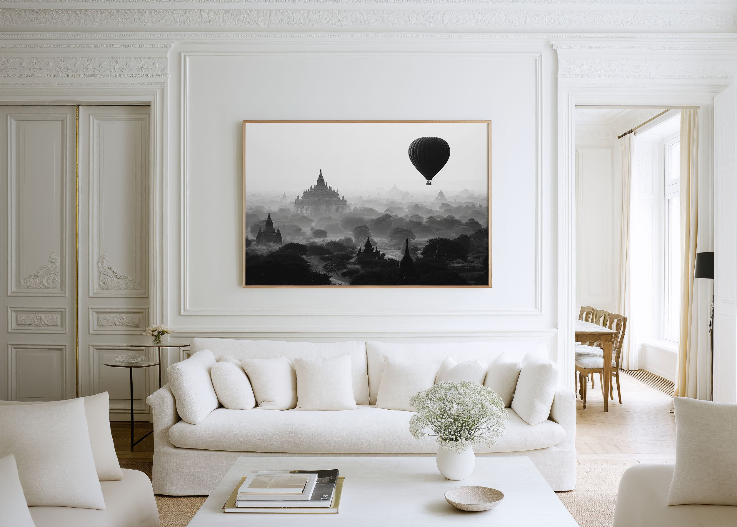 Bagan Temple Balloon Black & White Wall Art Print