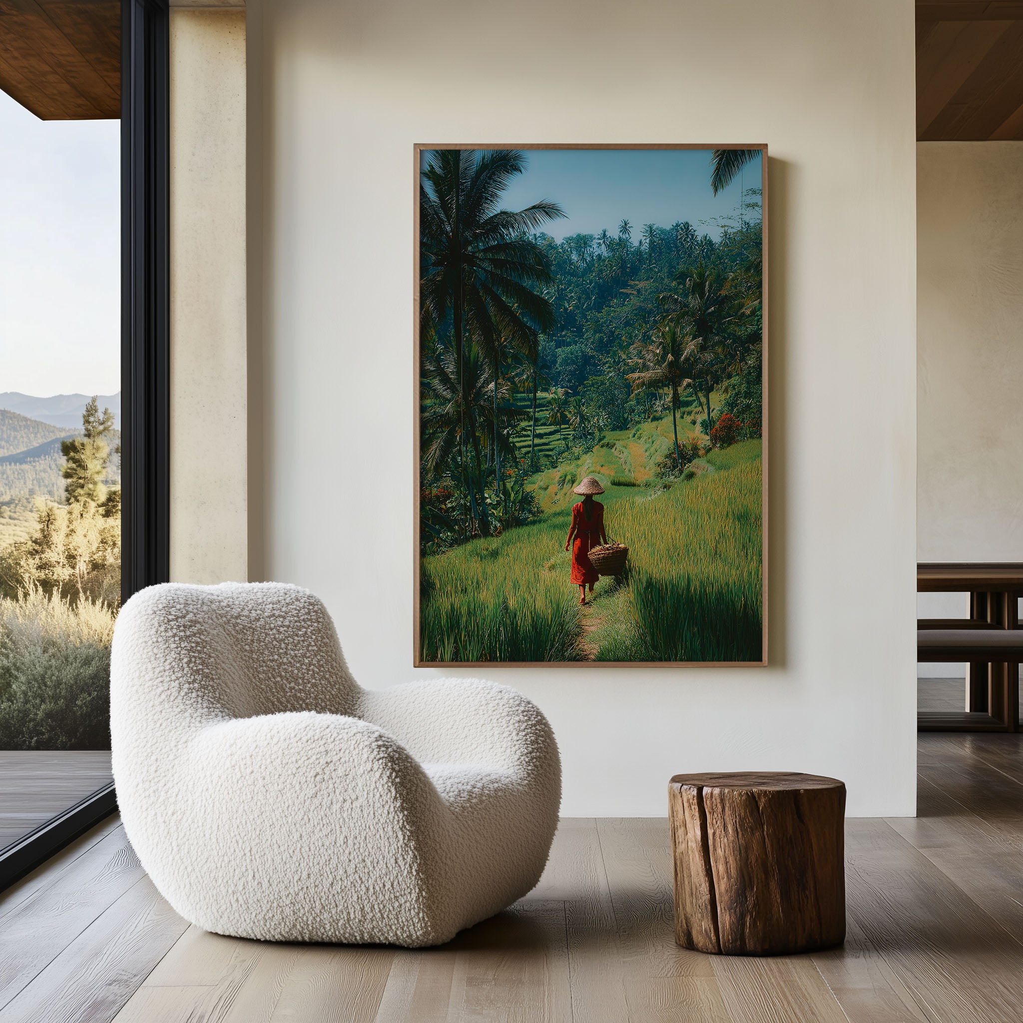 Bali Rice Fields Walk Wall Art – Tropical Landscape Canvas Print, Serene Travel Decor