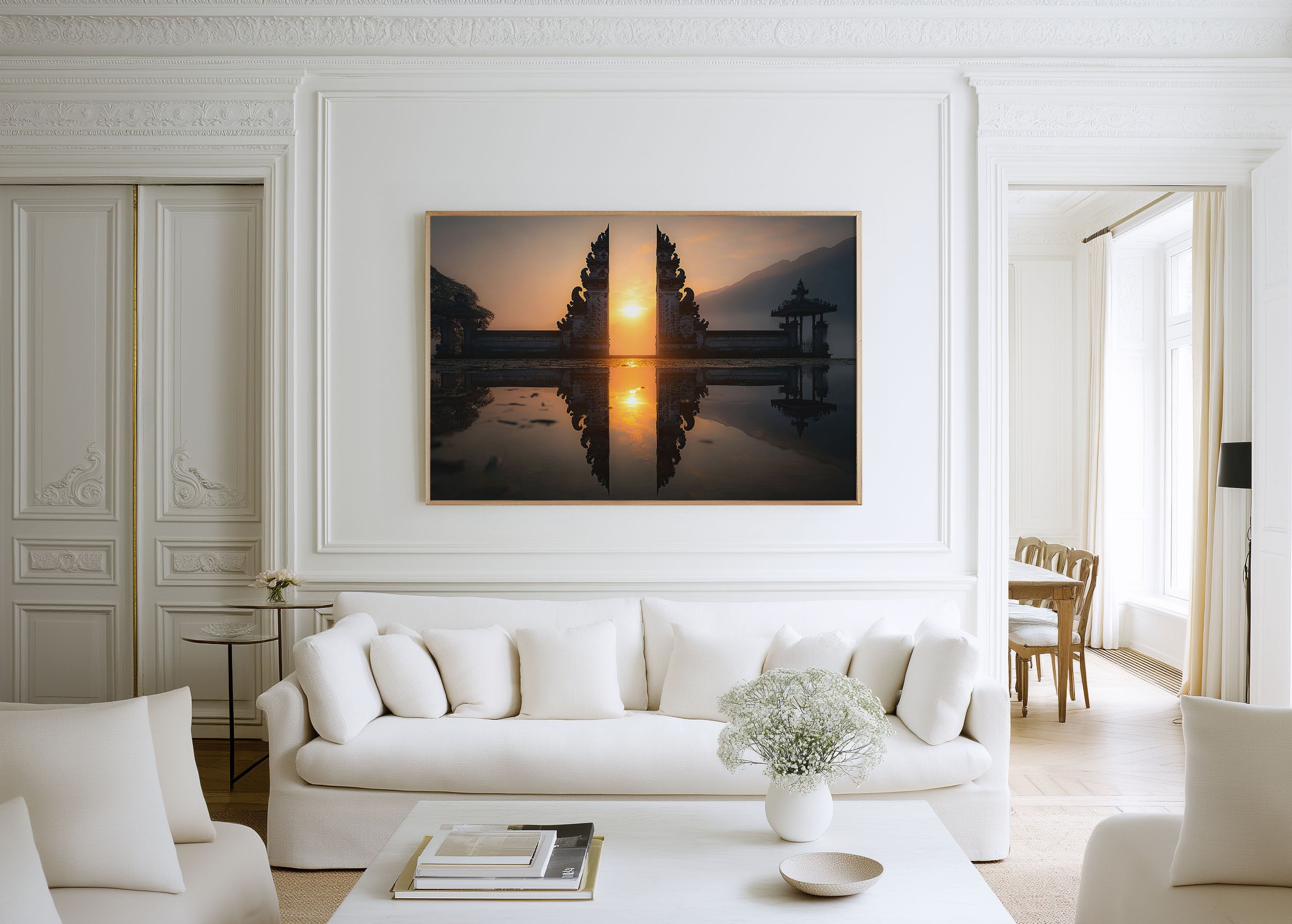 Bali Sunrise Temple Gate Wall Art Print – Tropical Landscape Canvas
