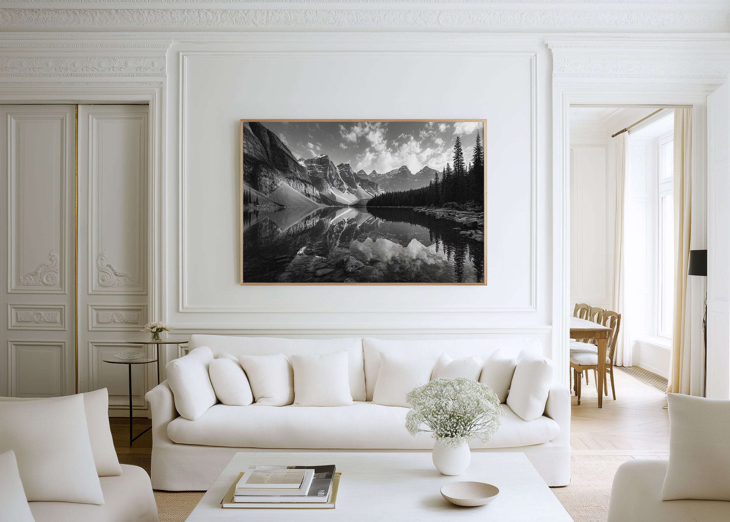 Moraine Lake Wall Art Print – Black and White Mountain Photography