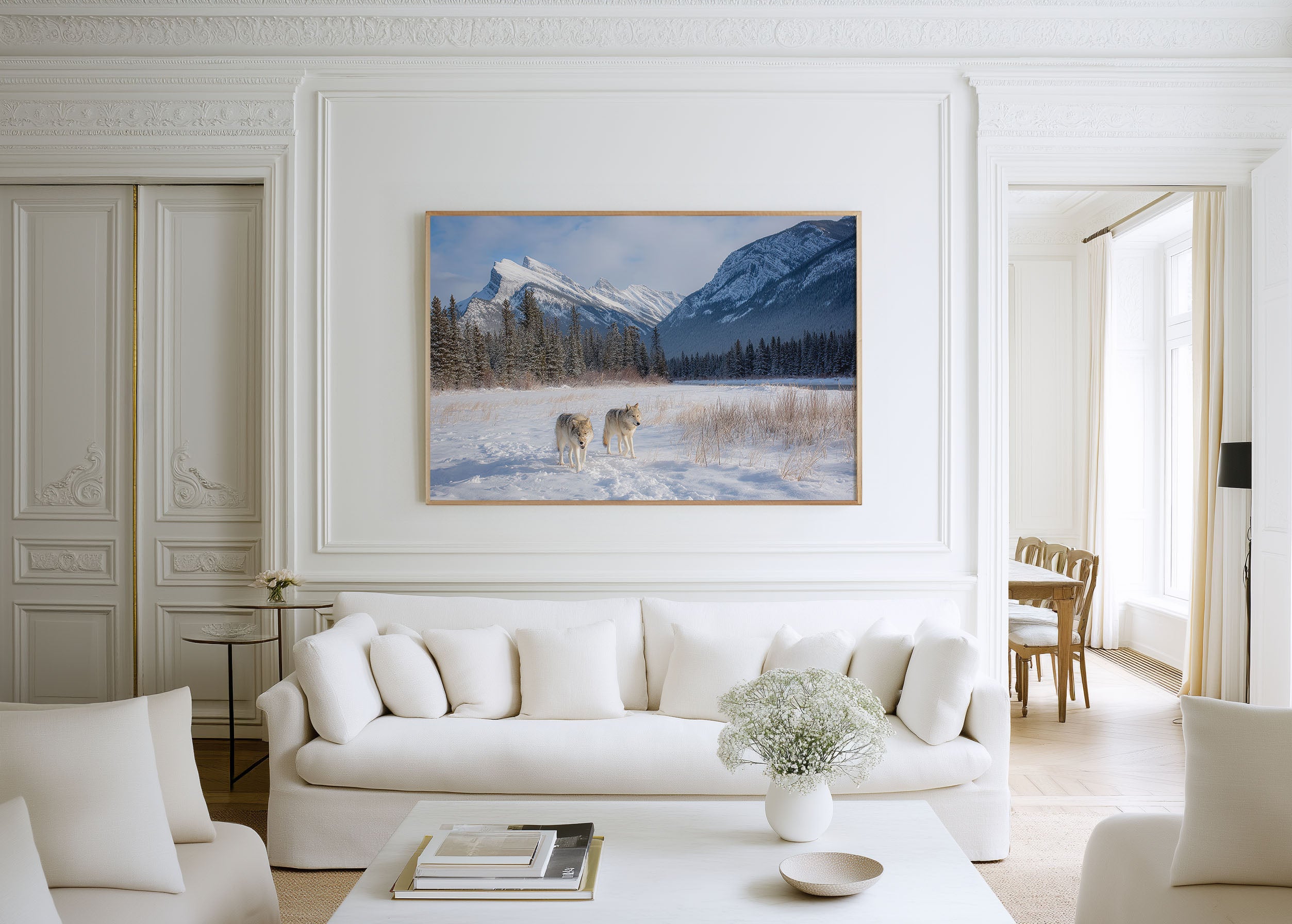Banff Wolf Wall Art – Snow Mountain Wildlife Print