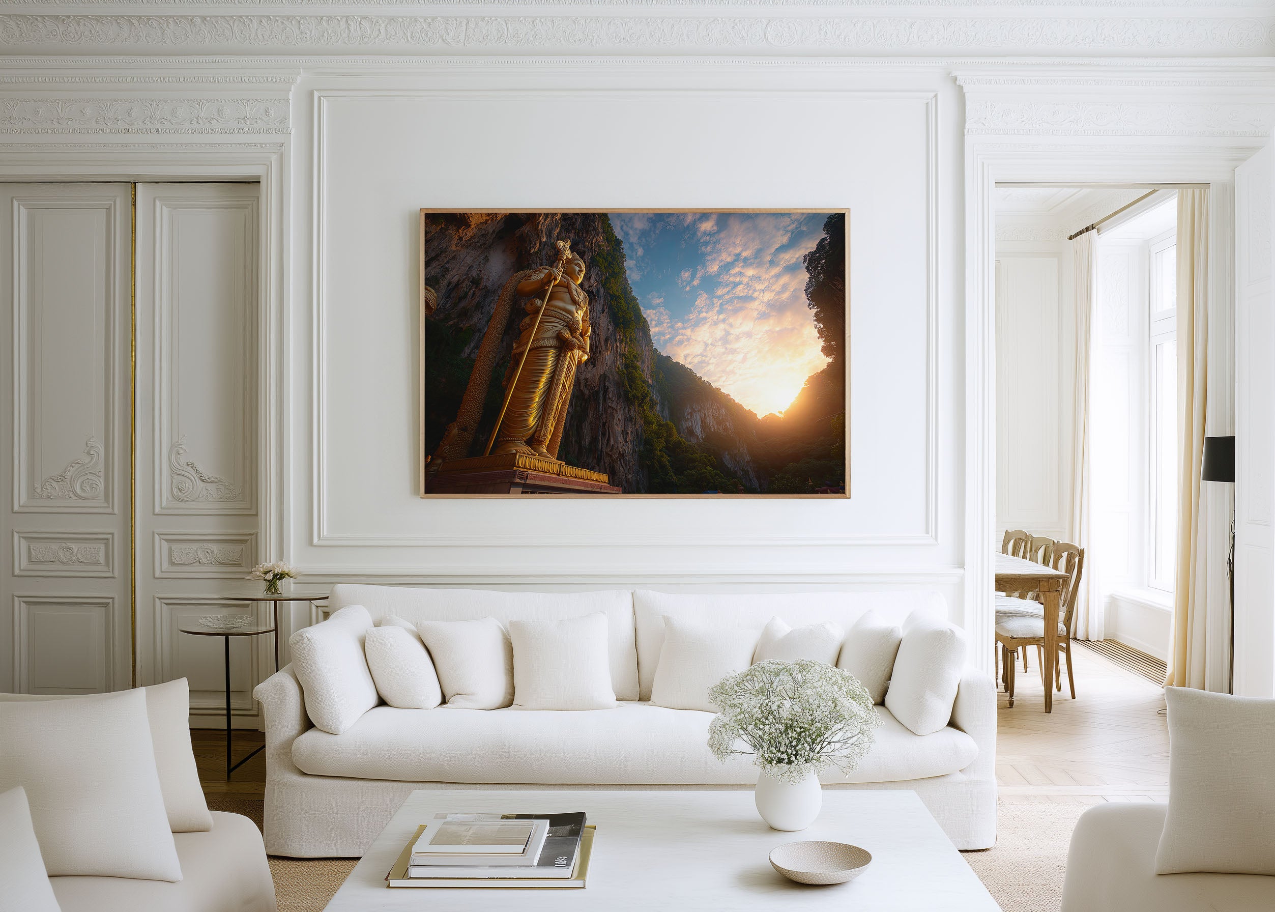 Batu Caves Kuala Lumpur Wall Art Print – Golden Statue Sunset Canvas