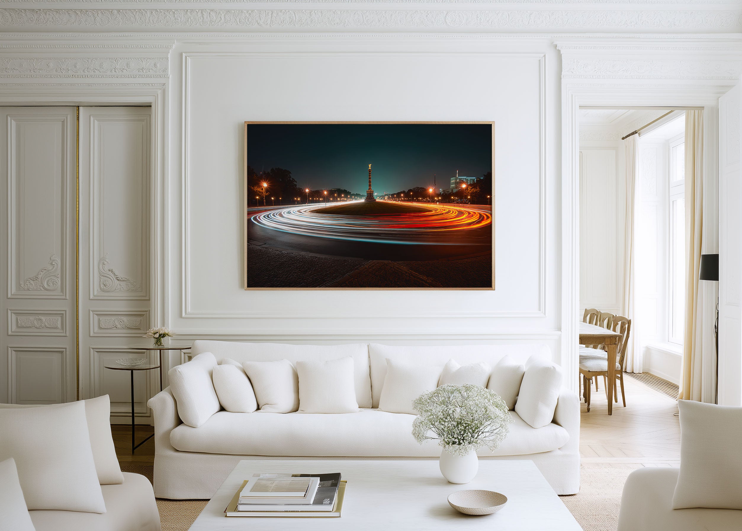 Berlin Victory Column Night Wall Art Print, Germany City Light Trails