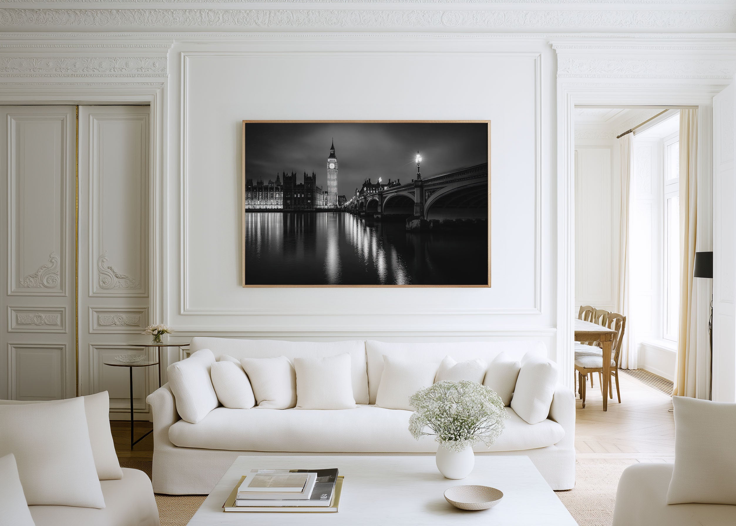 Big Ben London Black and White Wall Art Print – Westminster Night Canvas