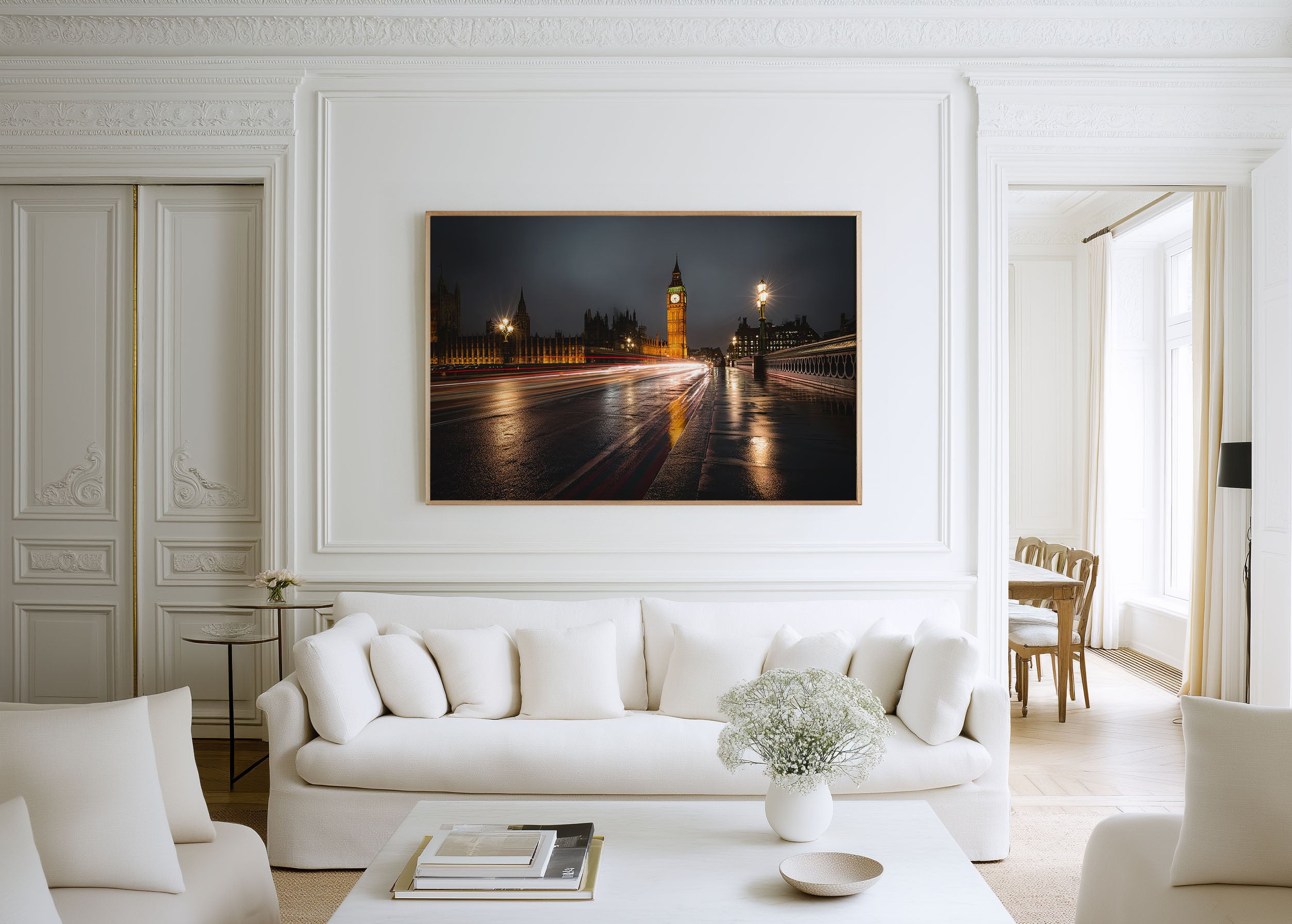 Big Ben London Night Light Trails Wall Art Print – Westminster Cityscape Canvas