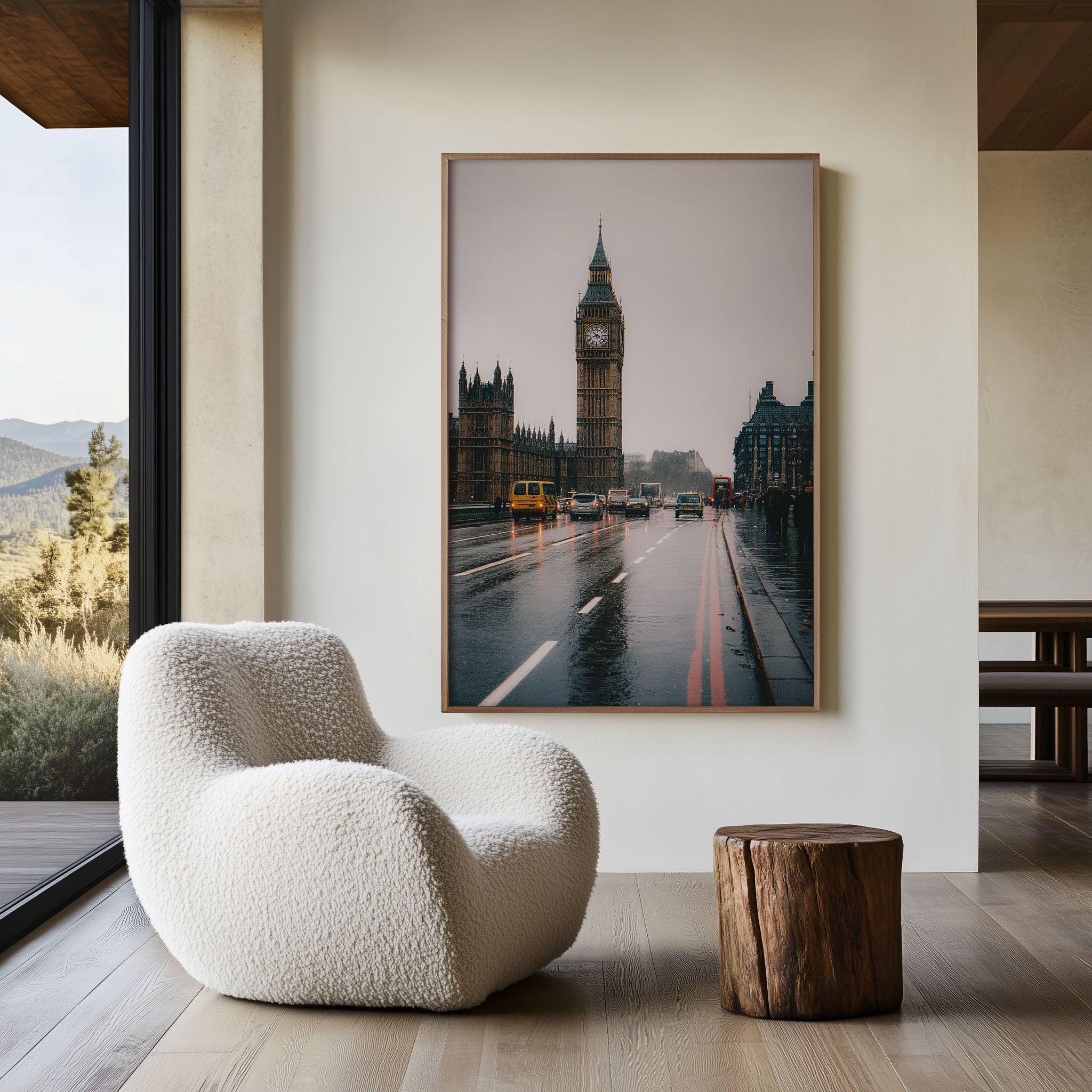 Big Ben in the Rain Wall Art Print | London Westminster Bridge Photography | Rainy City Street Cityscape Poster | UK England Travel Print | Moody Urban Home Decor