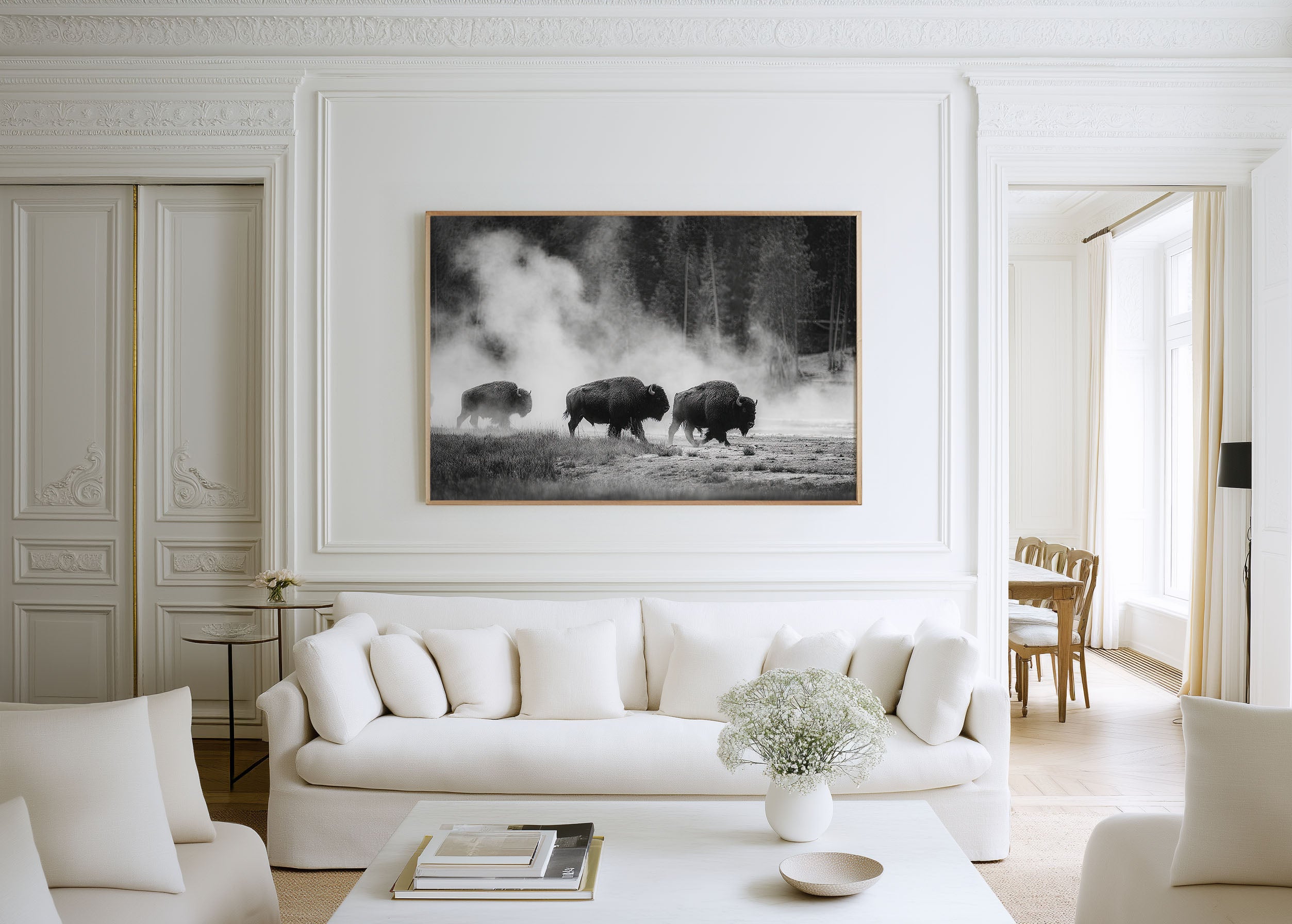 Bison Herd Black & White Wildlife Wall Art