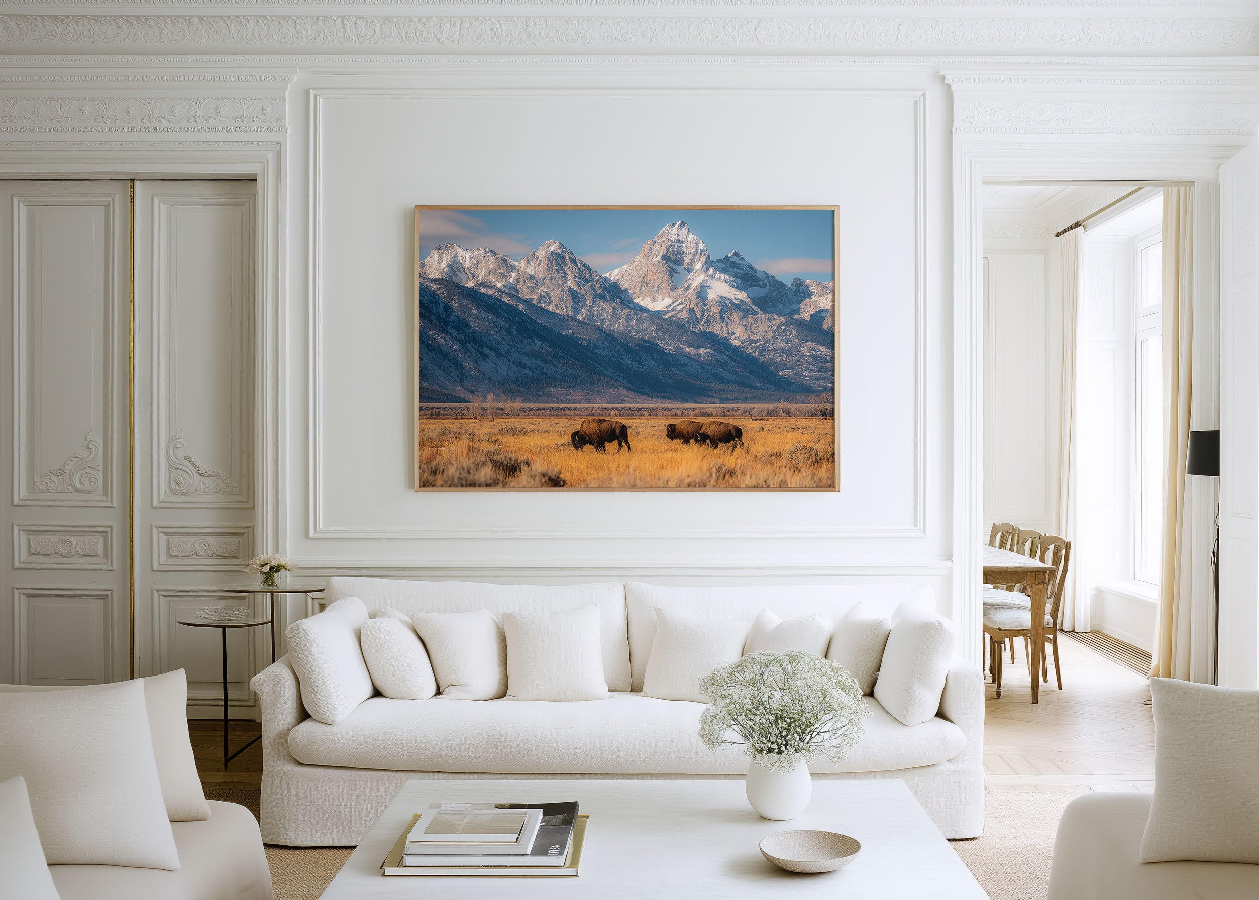 Grand Teton Bison Wall Art | Wyoming Wildlife Mountain Print