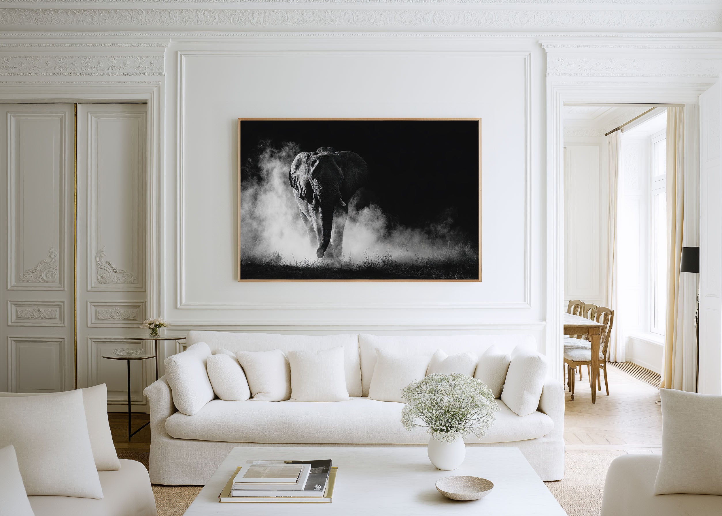 Charging Elephant Black and White Print | African Bull Elephant Wall Art | Safari Wildlife Photography
