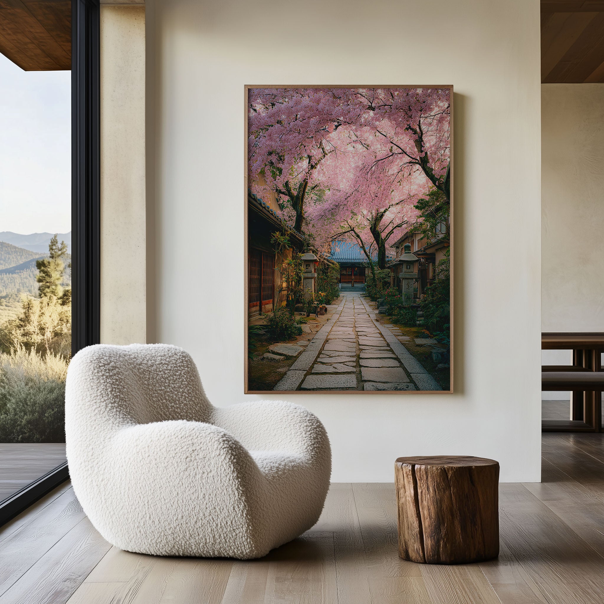 Blossoms of Kyoto Cherry Blossom Temple Path Wall Art Print | Japan Sakura Street Photography Poster | Japanese Garden Decor