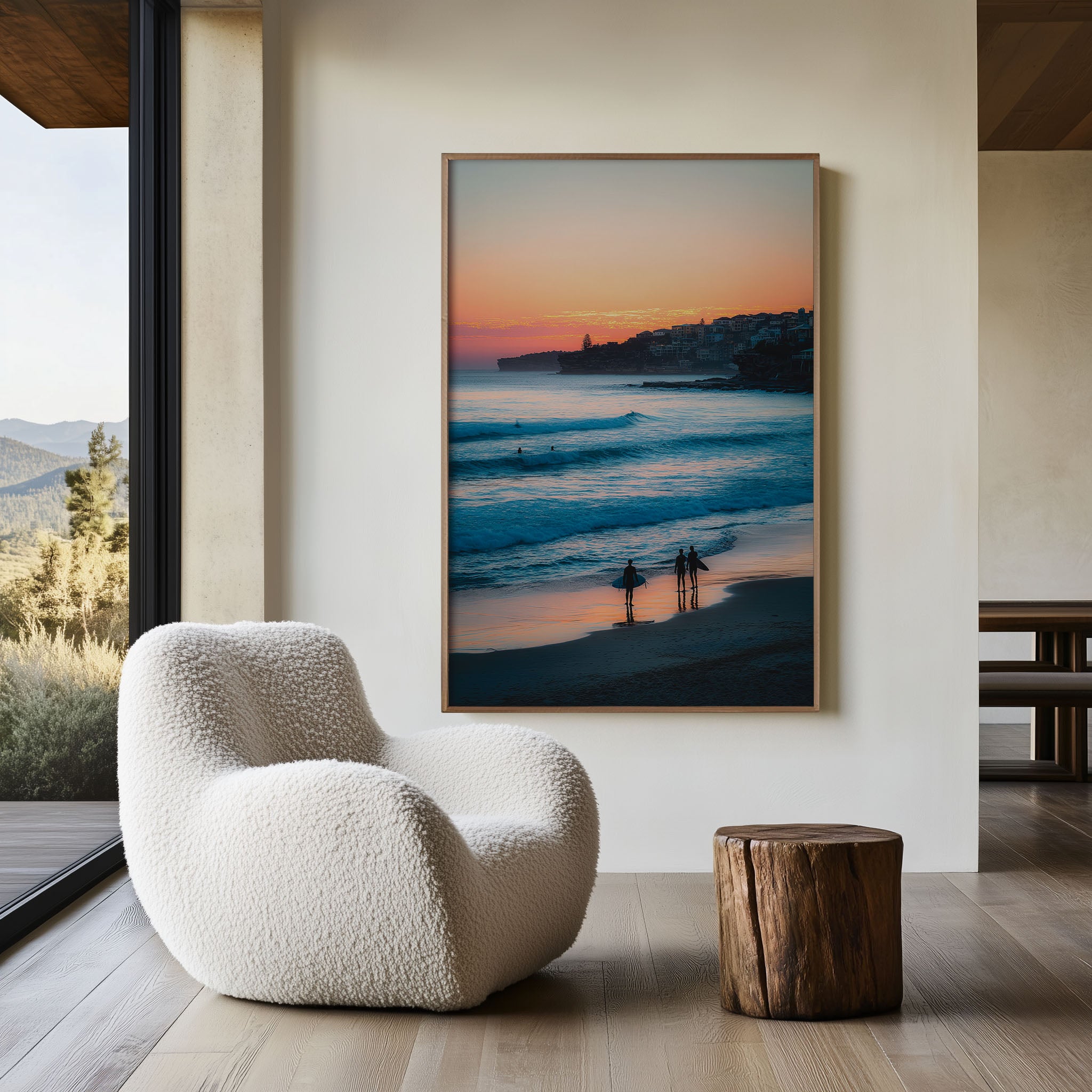Bondi Beach Sunset Wall Art – Australian Coastal Ocean Canvas Print, Surfer Beach Decor