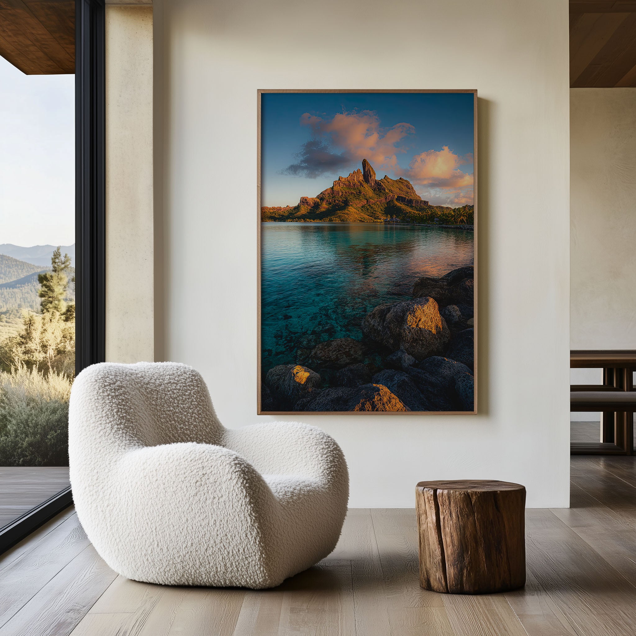 Bora Bora Sunset Wall Art – Tropical Mountain Lagoon Canvas Print, Luxury Island Decor