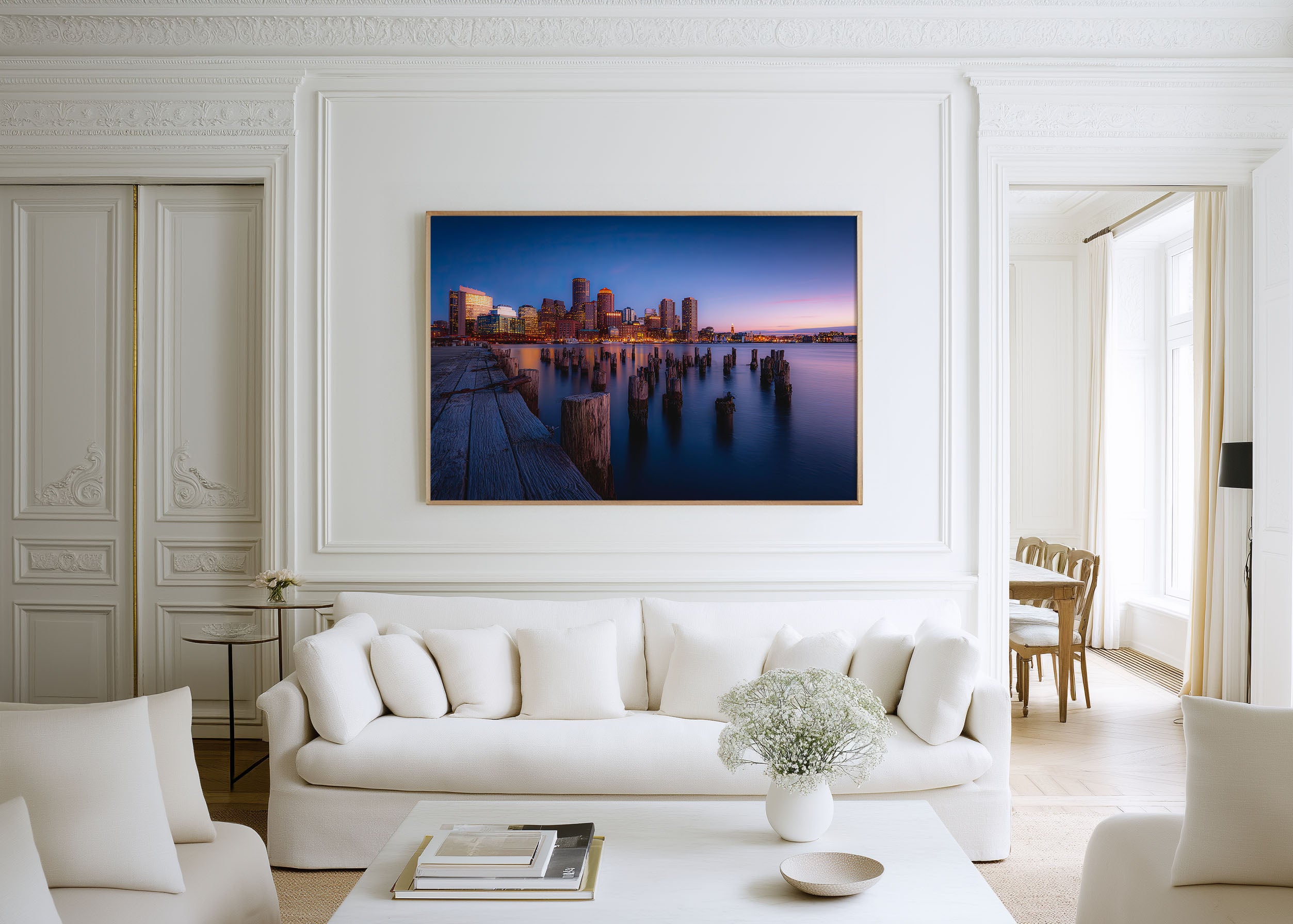 Boston Skyline Harbor Wall Art Print – Blue Hour Boston Harbor Long Exposure Photography, Massachusetts Cityscape Decor