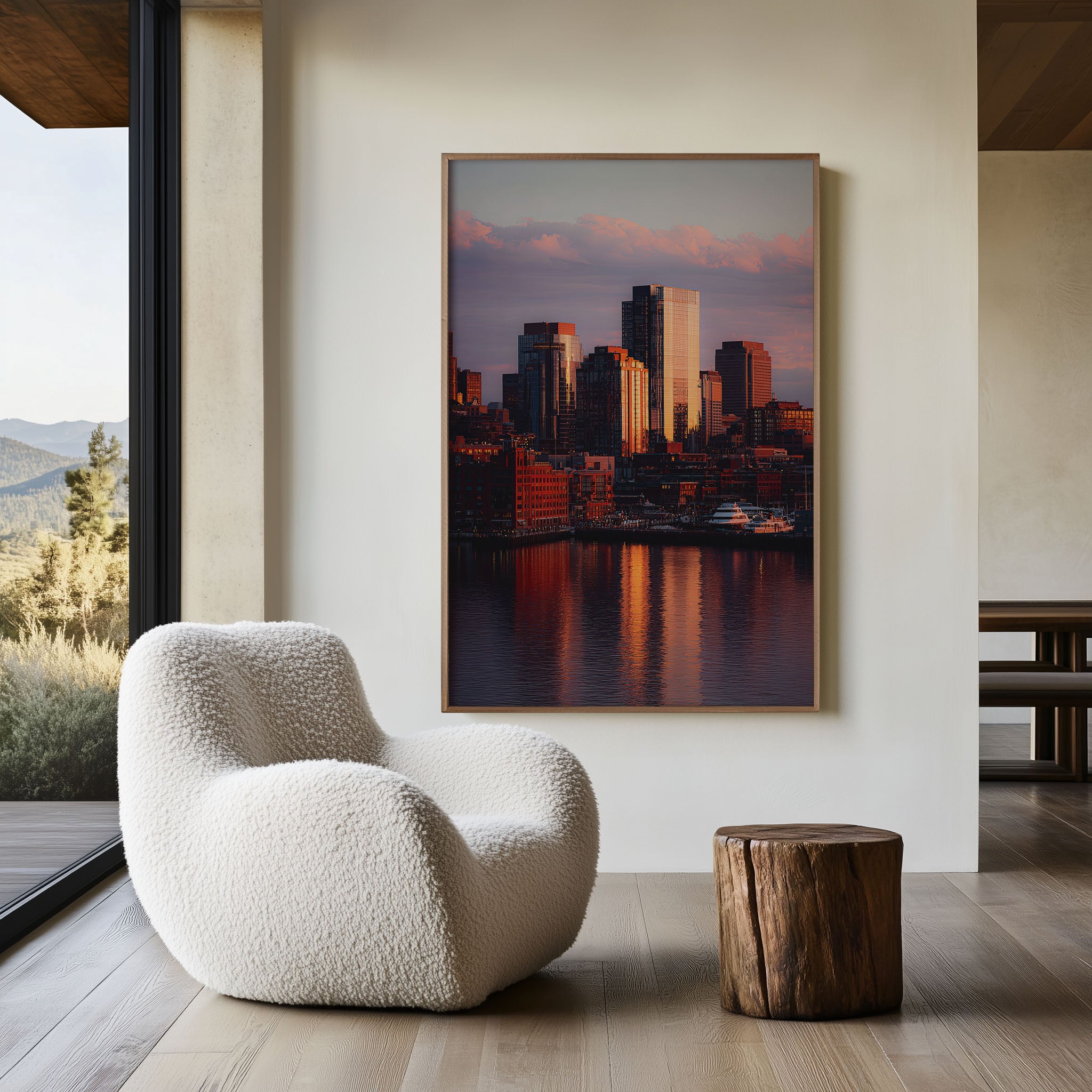 Boston Waterfront at Golden Hour | Harbour Skyline Wall Art Print