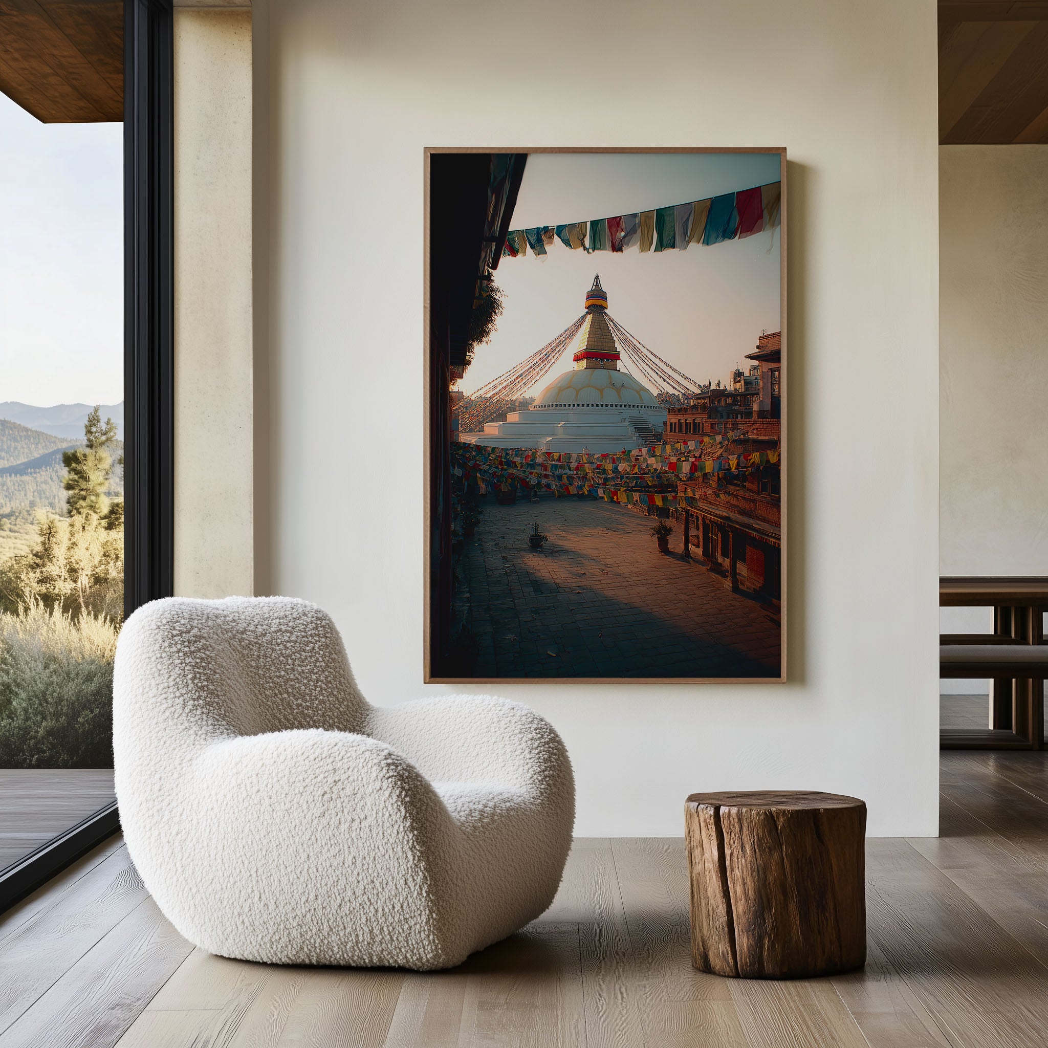 Boudhanath Stupa Wall Art Print | Kathmandu Nepal Photography | Buddhist Prayer Flags Landscape Poster | Spiritual Travel Print | Colourful Asian Home Decor
