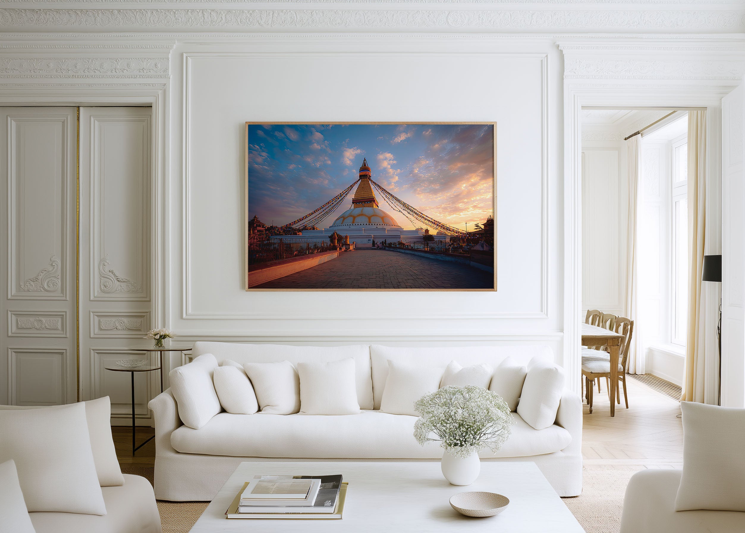 Boudhanath Stupa Kathmandu Wall Art Print – Nepal Sunset Temple Canvas