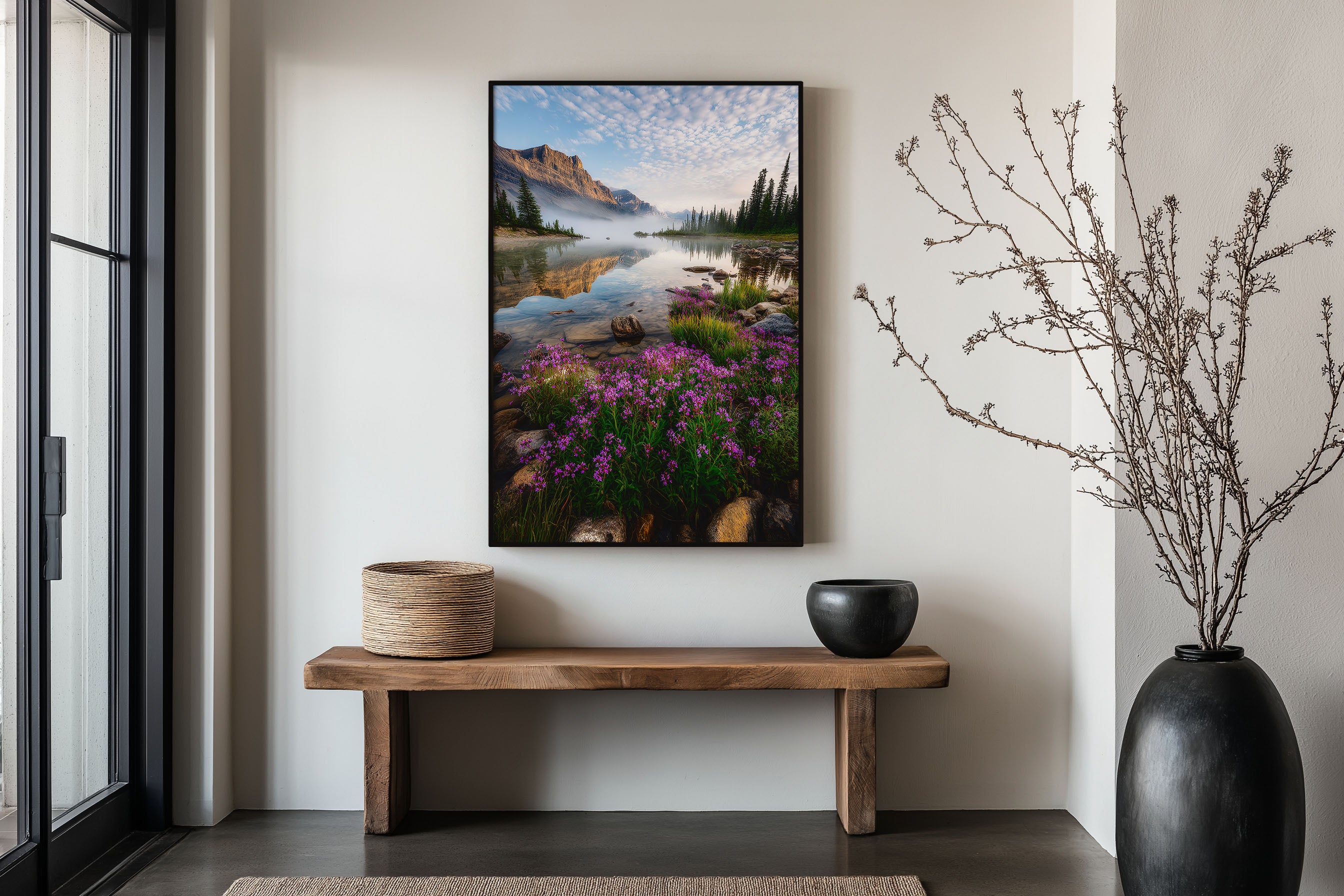 Bow Lake Banff Print | Canadian Rockies Wildflower Lake Wall Art | Alberta Morning Landscape Photography