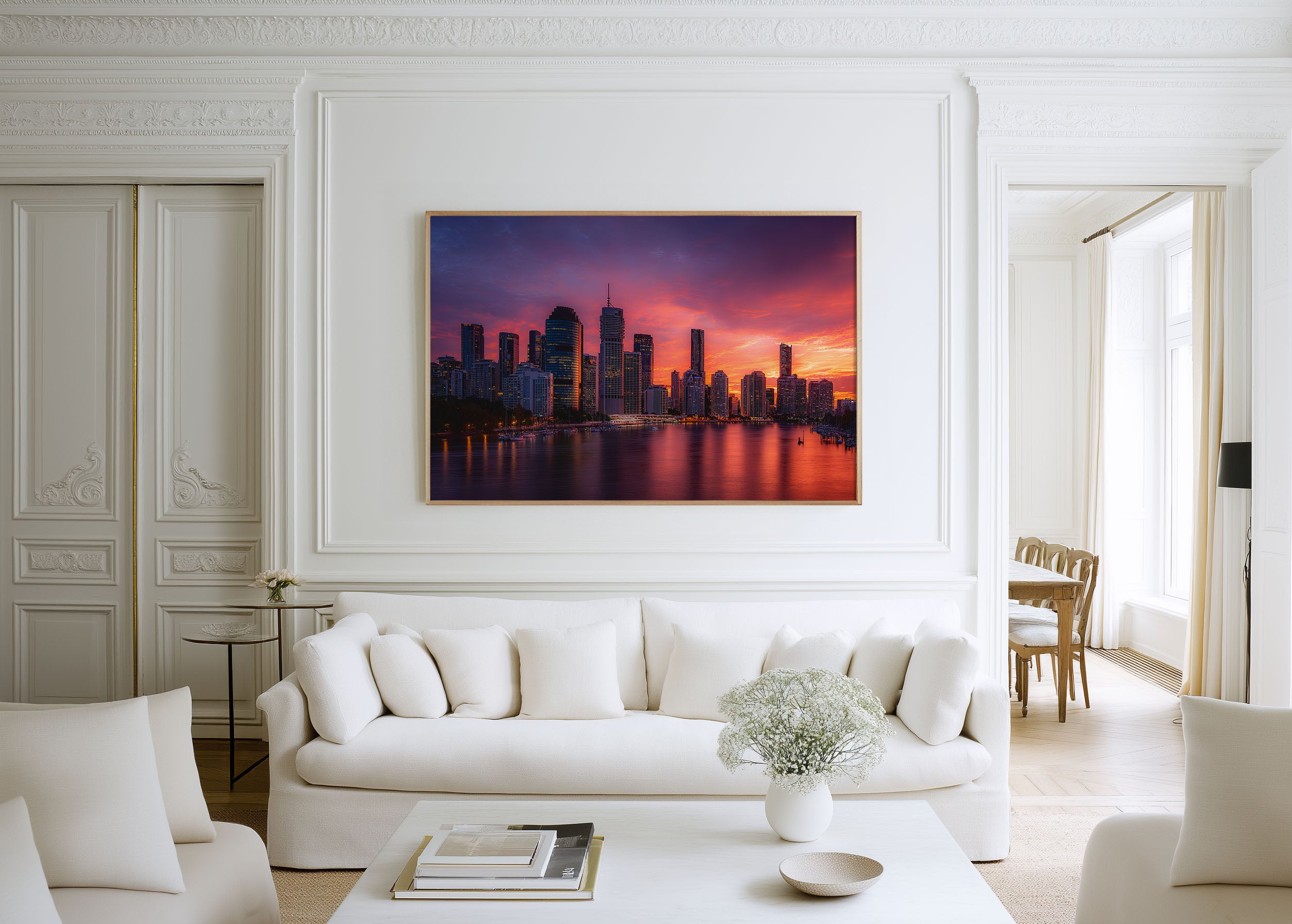 Brisbane Skyline Sunset Wall Art – Brisbane River Cityscape Print, Queensland Australia City Photography Decor
