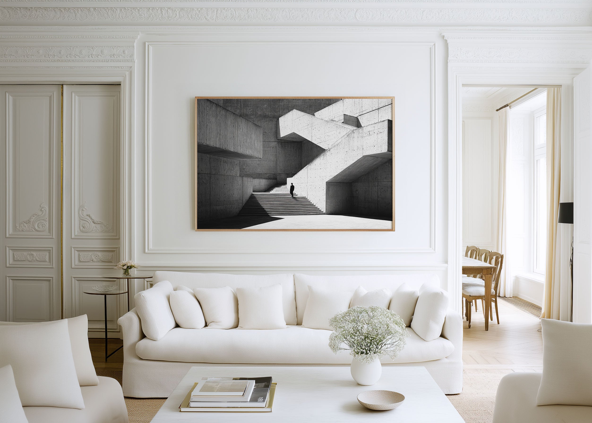 Brutalist Architecture Staircase Print | Black and White Concrete Wall Art | Minimalist Building Photography