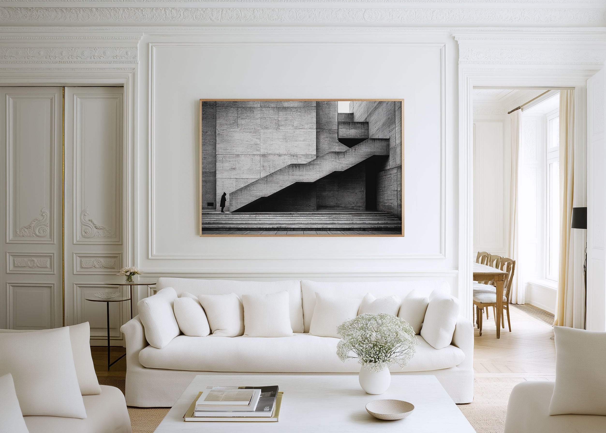 Brutalist Concrete Staircase Exterior Print | Black and White Architecture Wall Art | Barbican London Photography