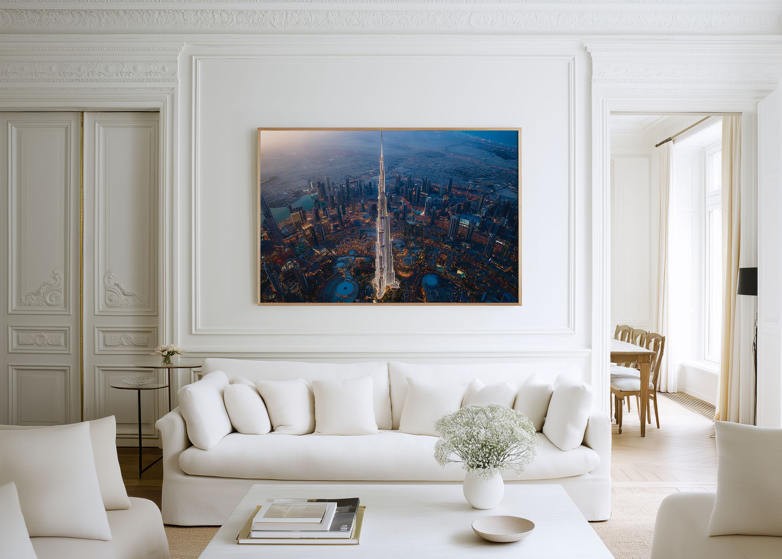 Burj Khalifa Aerial Night Wall Art Print – Dubai Skyline