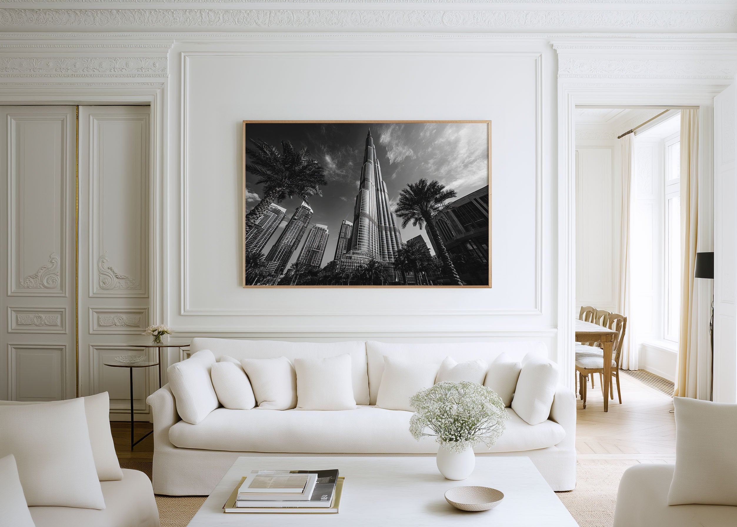 Burj Khalifa Wall Art Print – Black and White Dubai Photography