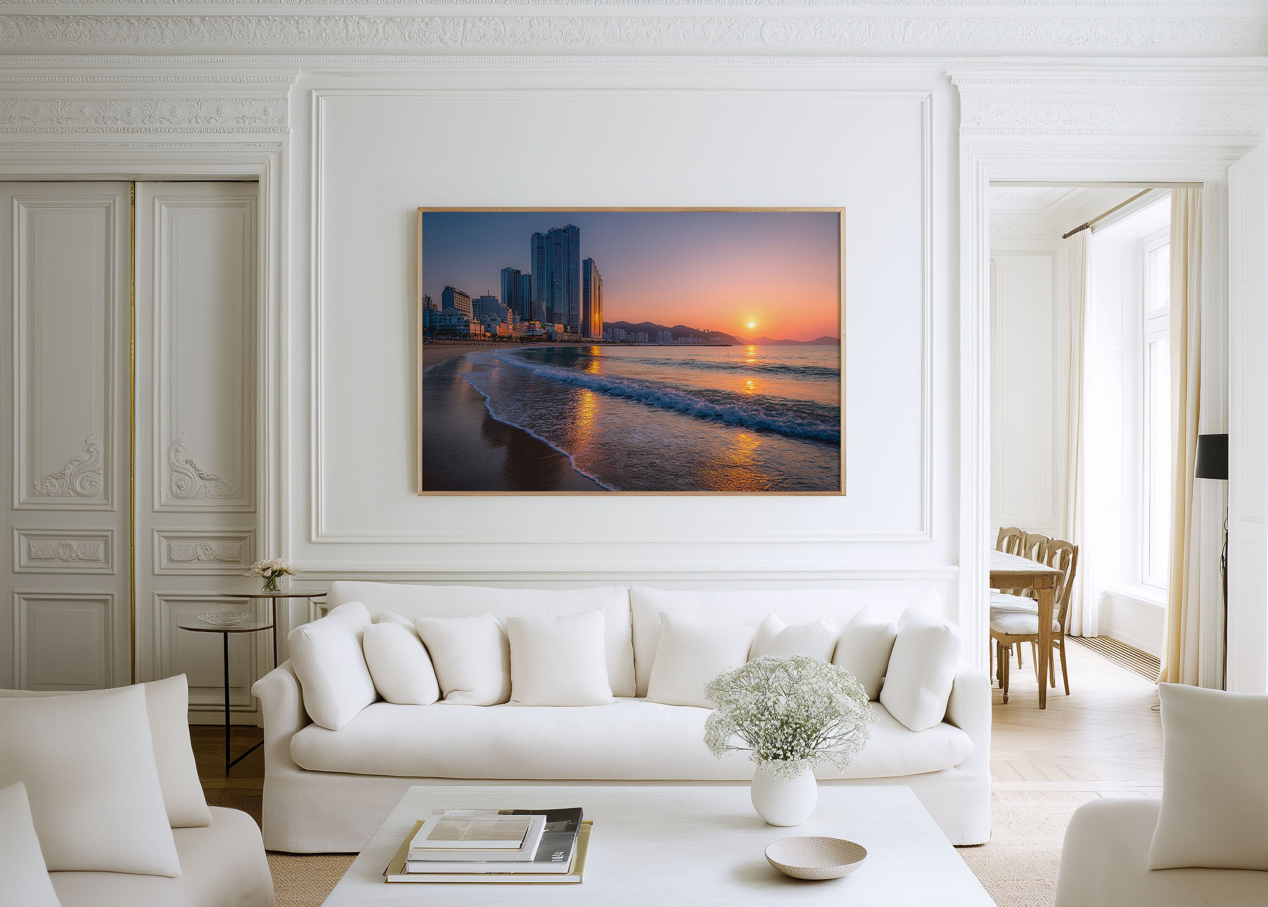 Busan Haeundae Beach Sunrise Wall Art Print – Korea Coastal Skyline Canvas