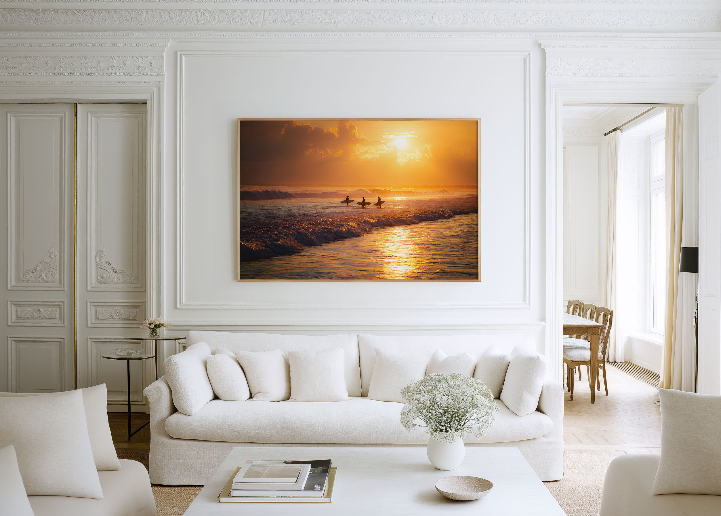 Canggu Bali Surfers Sunset Wall Art Print – Golden Ocean Beach Canvas