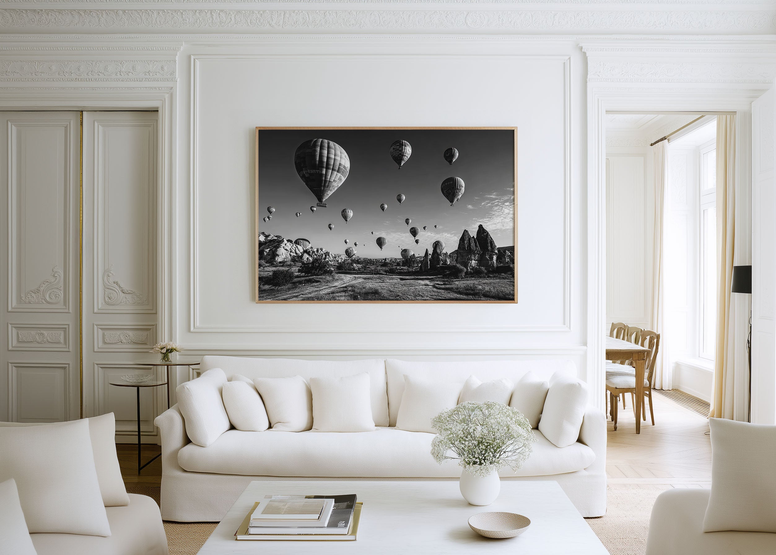 Cappadocia Hot Air Balloons Black & White Wall Art Print