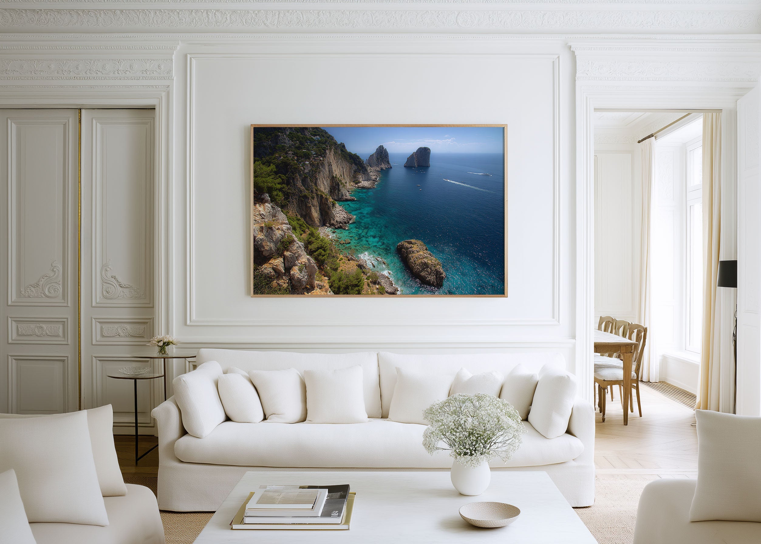 Capri Faraglioni Rocks Wall Art Print – Italy Coastal Cliff Canvas