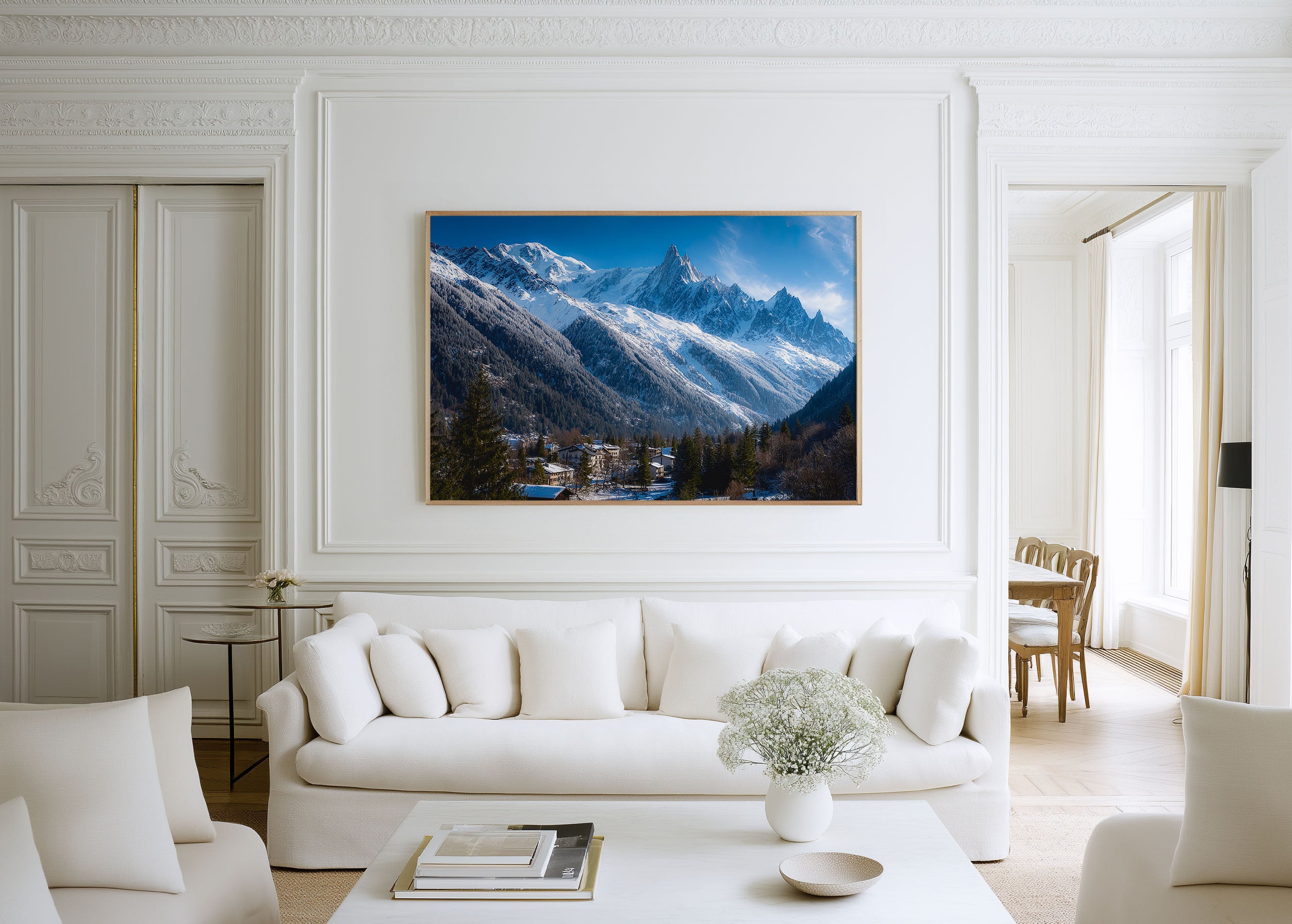 Chamonix Mont Blanc Winter Mountain Wall Art Print – Snowy Alps Canvas