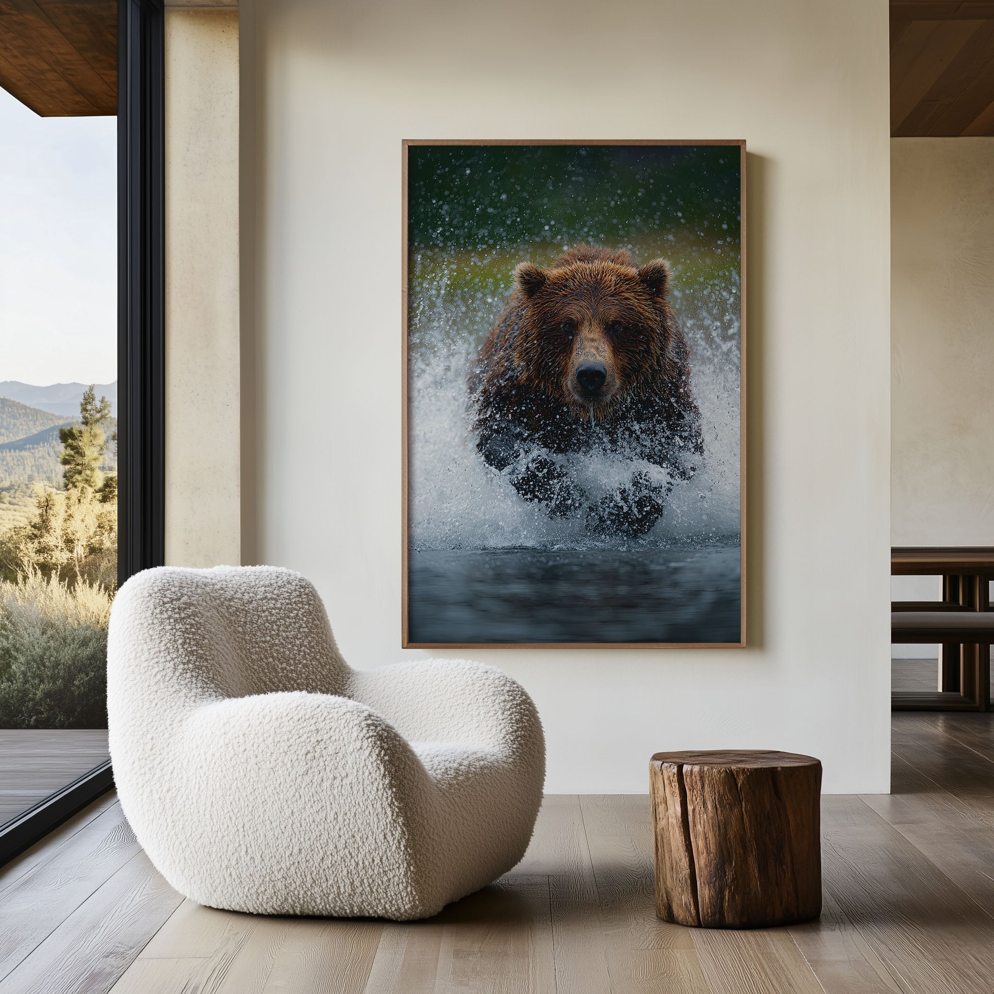 Charging Grizzly Bear Wall Art Print | Wildlife Canvas, Nature Decor