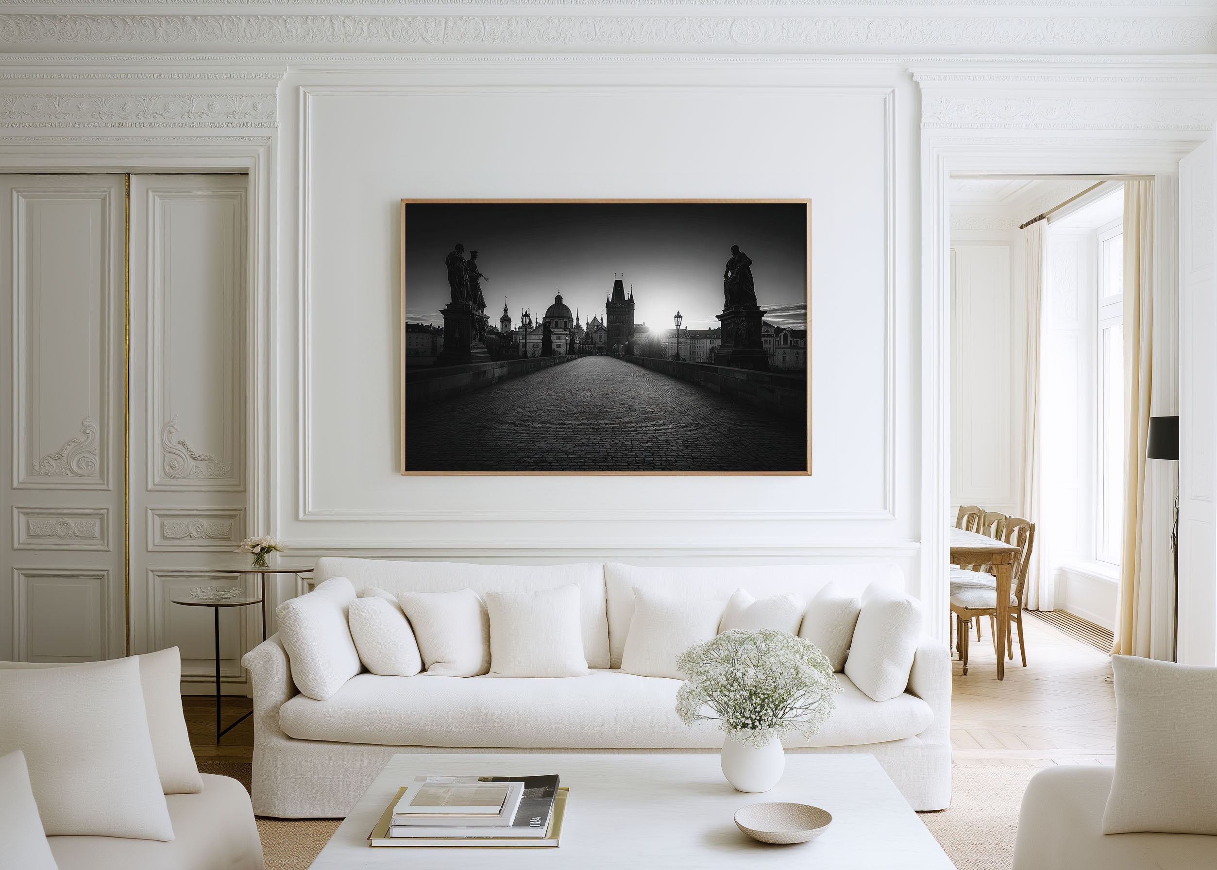 Charles Bridge Prague Wall Art – Black and White European Architecture Print
