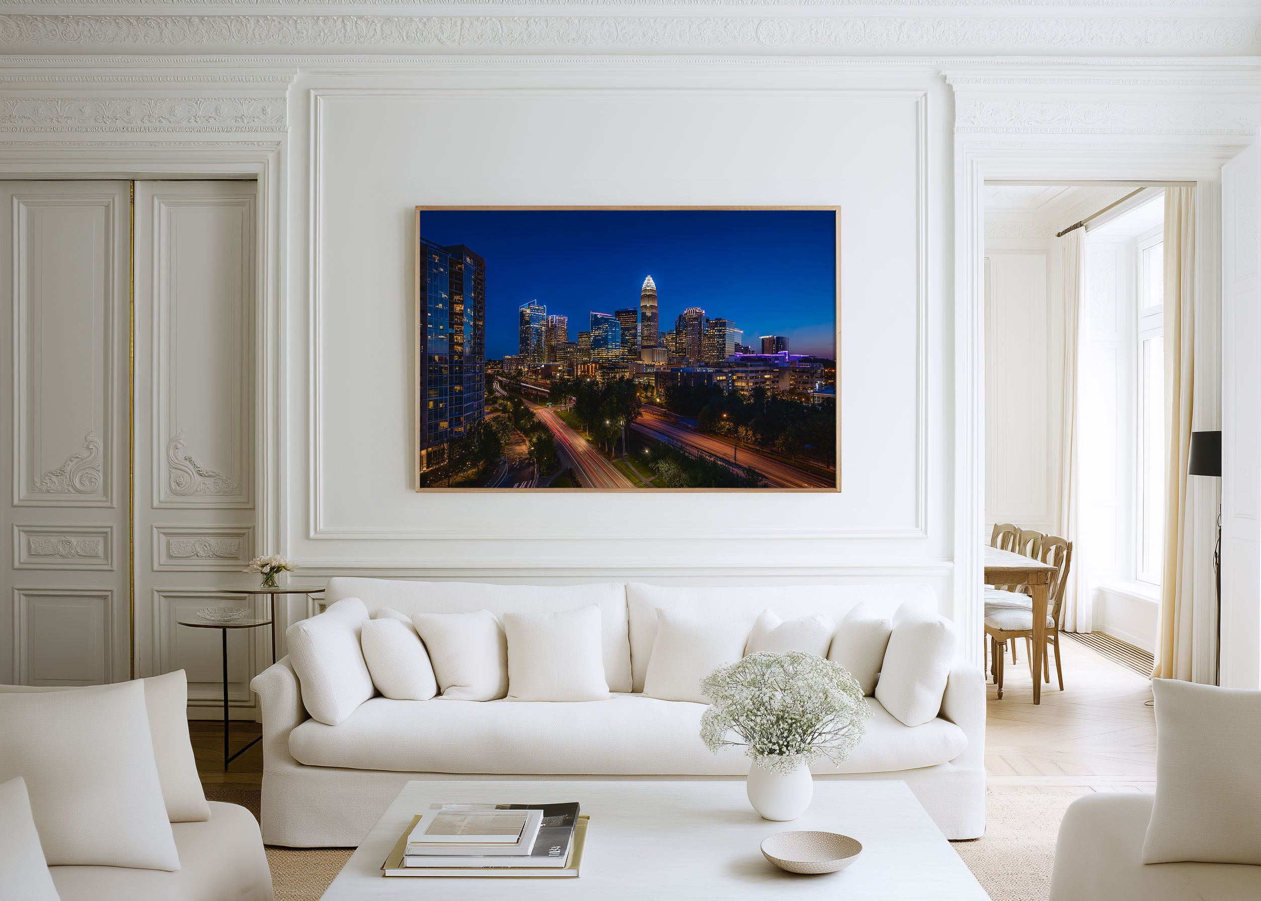 Charlotte North Carolina Skyline Wall Art – Charlotte NC Night City Lights Print, Modern USA Urban Photography Decor