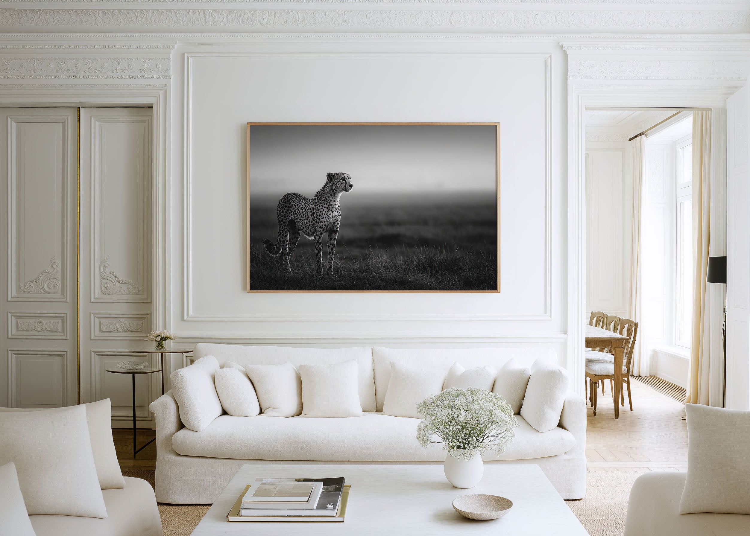 Cheetah Black & White Wildlife Wall Art Print