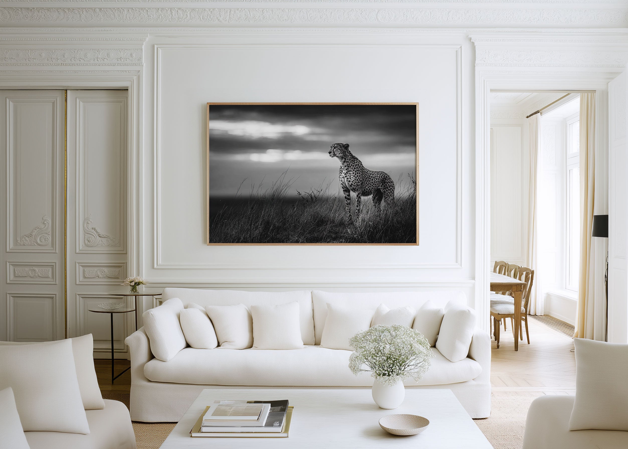 Cheetah in the Wild Black & White Wildlife Wall Art