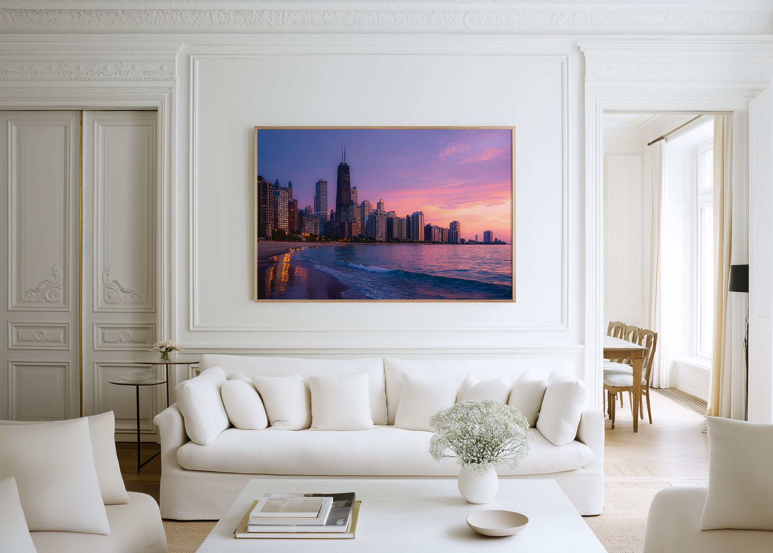 Chicago Skyline Wall Art – Lake Michigan Sunset Cityscape Print, Chicago Illinois Waterfront Photography Decor
