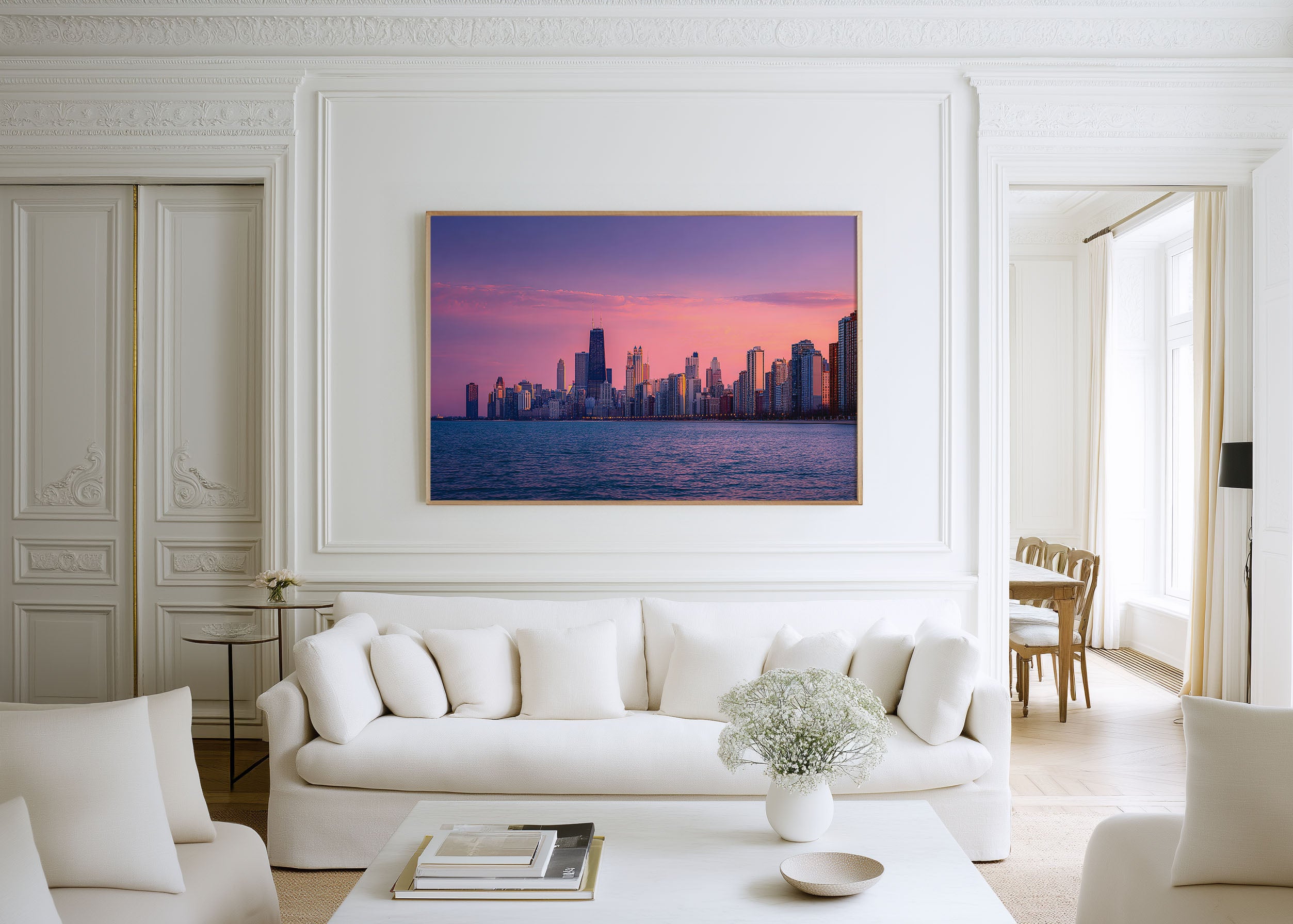 Chicago Skyline Wall Art – North Avenue Beach Sunset Print, Chicago Illinois Lake Michigan Cityscape Decor