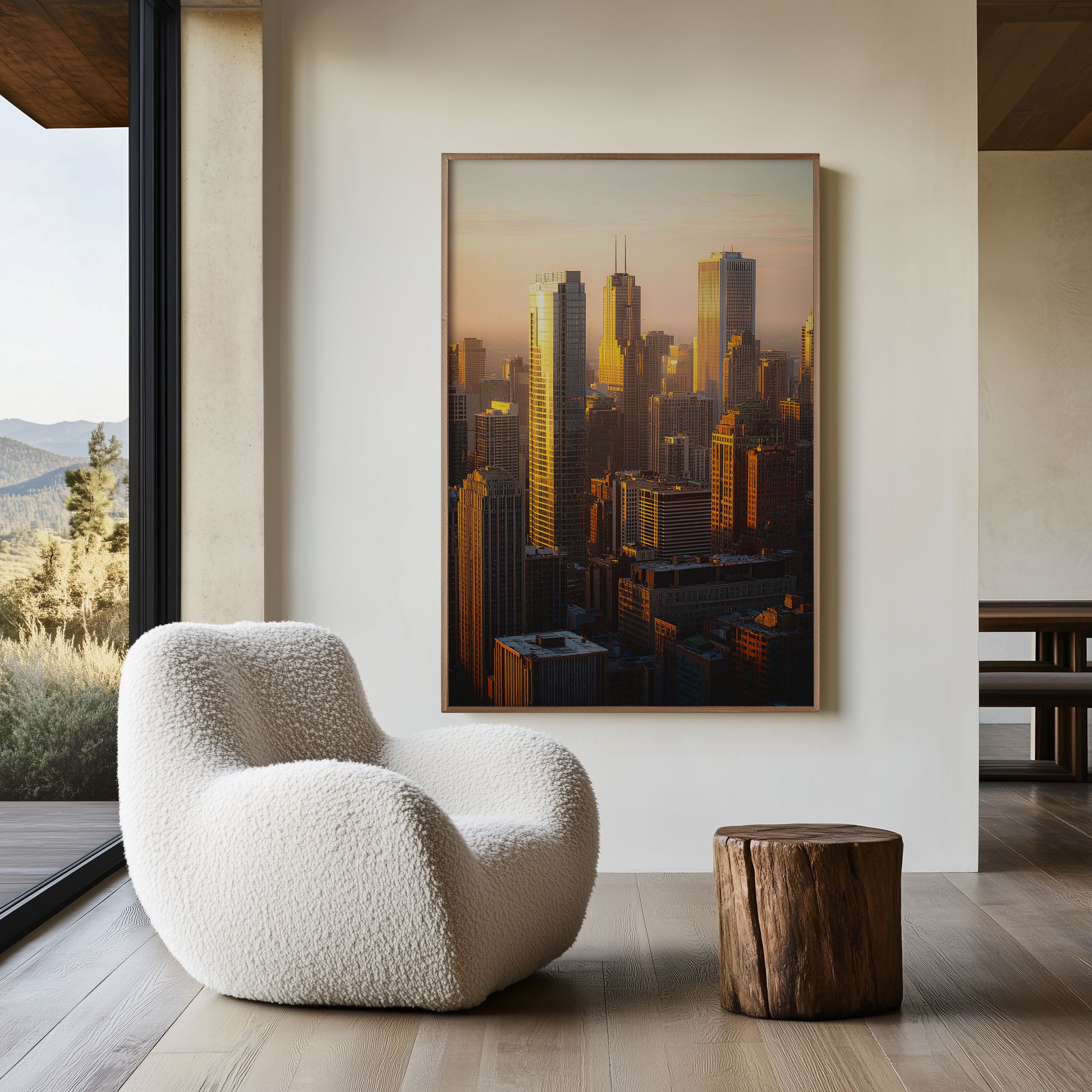Chicago Skyline Sunset Wall Art | Golden Hour Willis Tower Illinois Print | Travel Photography Poster