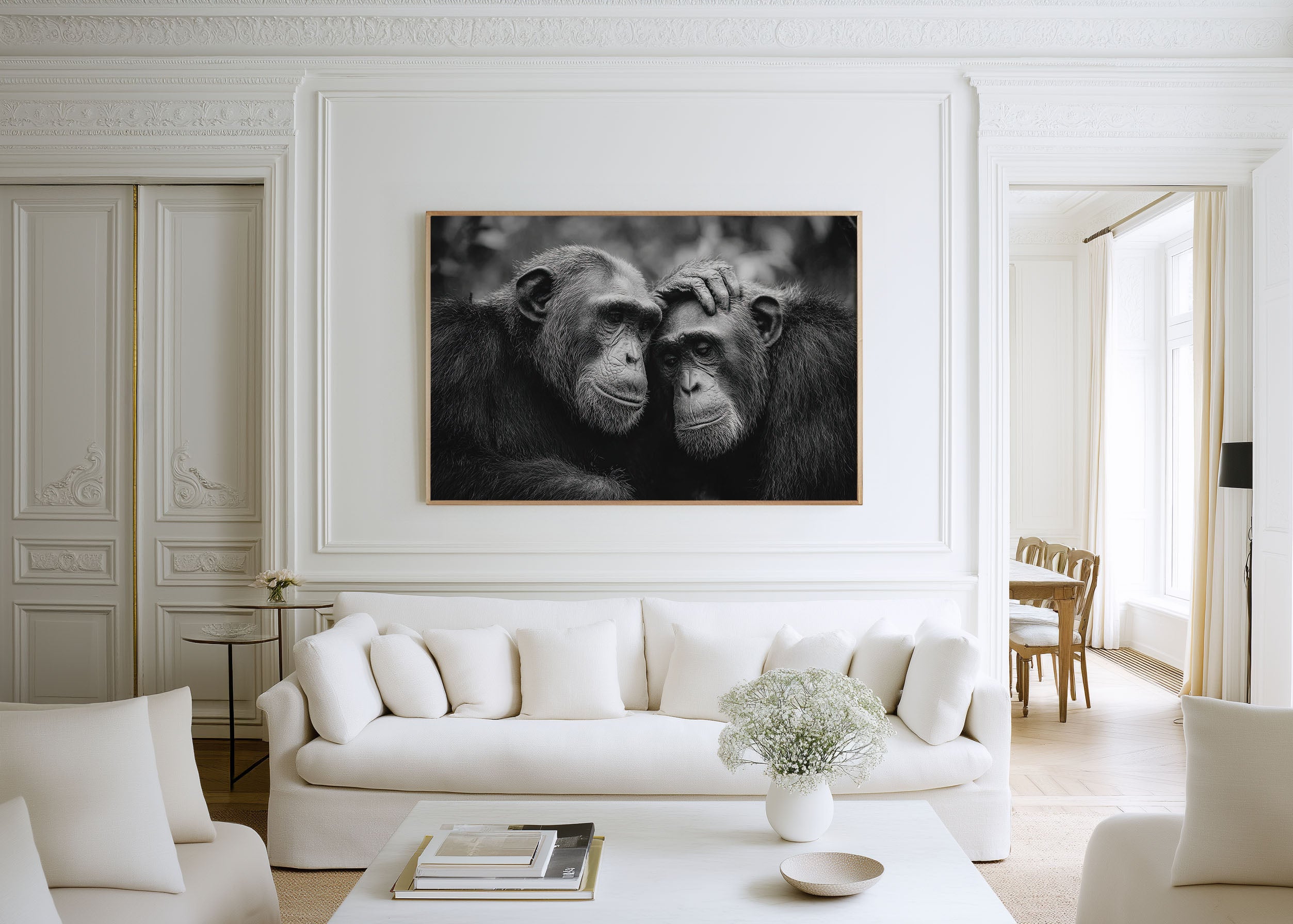 Chimpanzee Connection Black & White Wildlife Wall Art