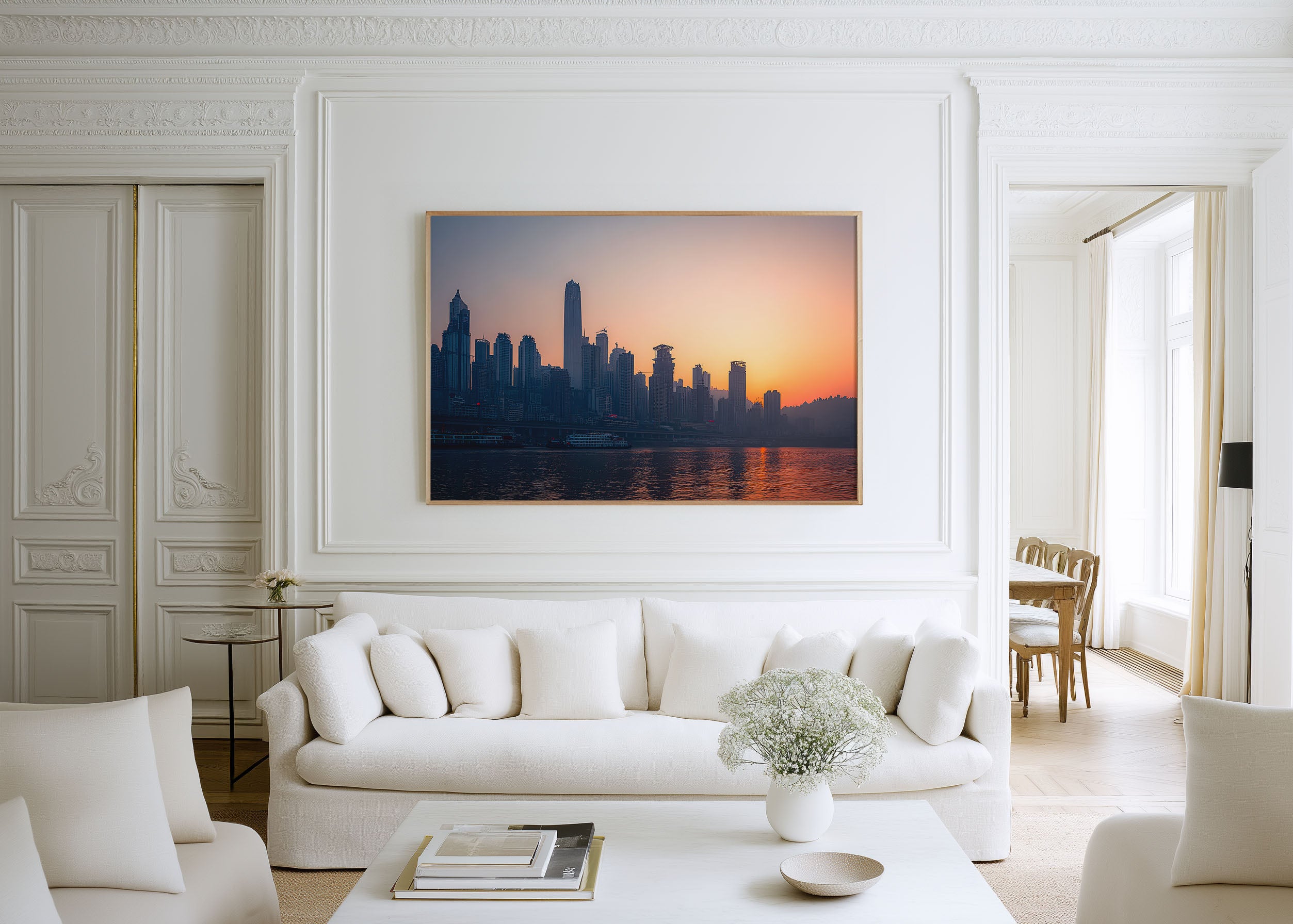 Chongqing River Skyline Evening Wall Art Print – Modern City Sunset Canvas