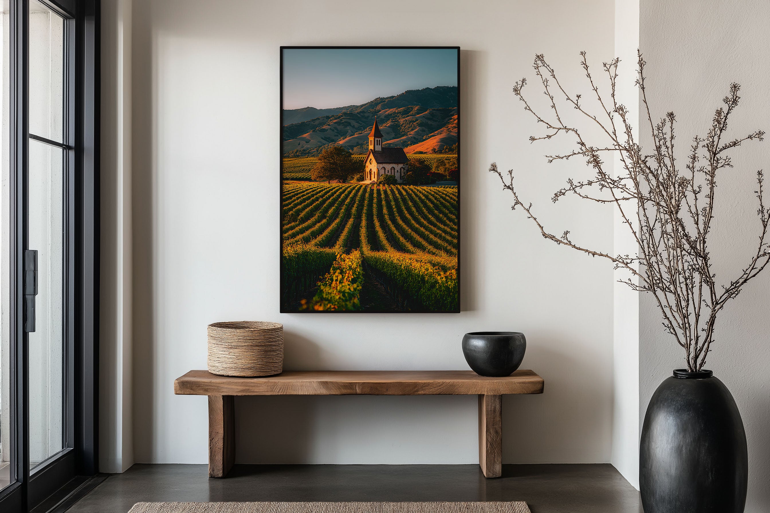 Napa Valley Vineyard Church Wall Art Print | California Wine Country Landscape Photography | Golden Hour Farm Pastoral Poster