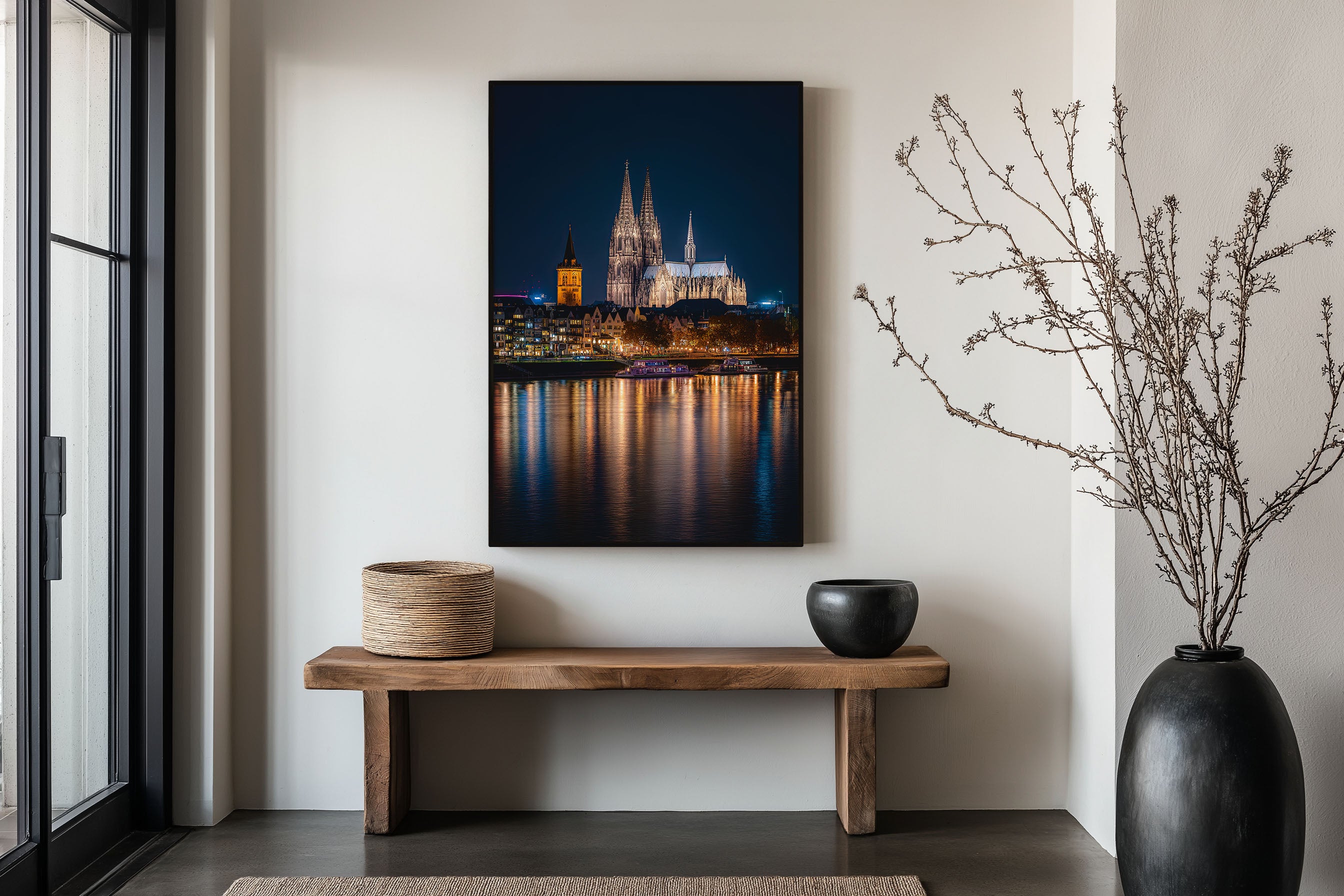 Cologne Cathedral Night Reflection Print | Kölner Dom Rhine River Wall Art | Germany Gothic Cathedral Cityscape Photography Poster
