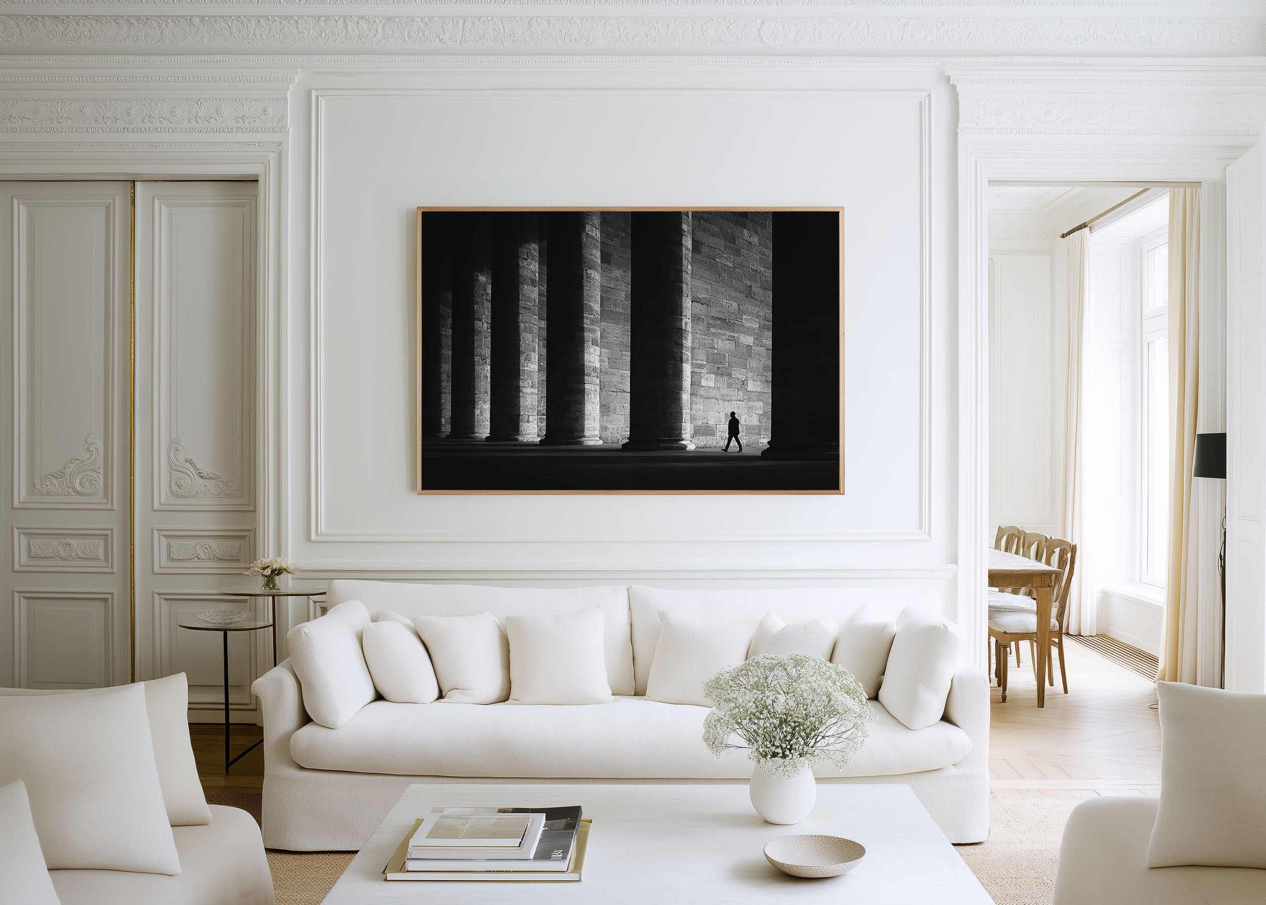 Classical Colonnade Lone Figure Print | Black and White Architecture Wall Art | Ancient Columns Photography