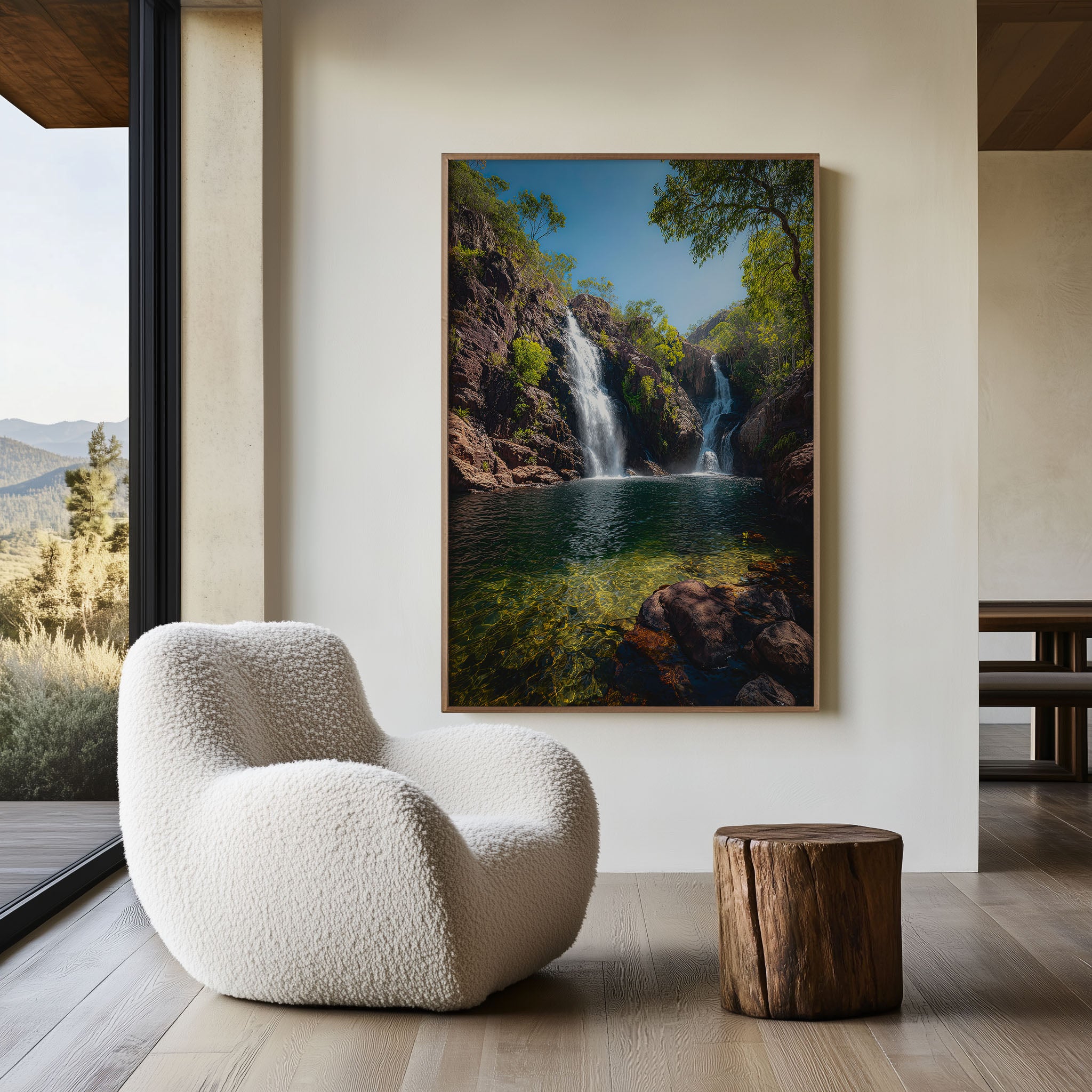 Crystal Waters Retreat Twin Waterfalls Rock Pool Wall Art Print | Australian Wilderness Photography Poster | Nature Waterfall Decor