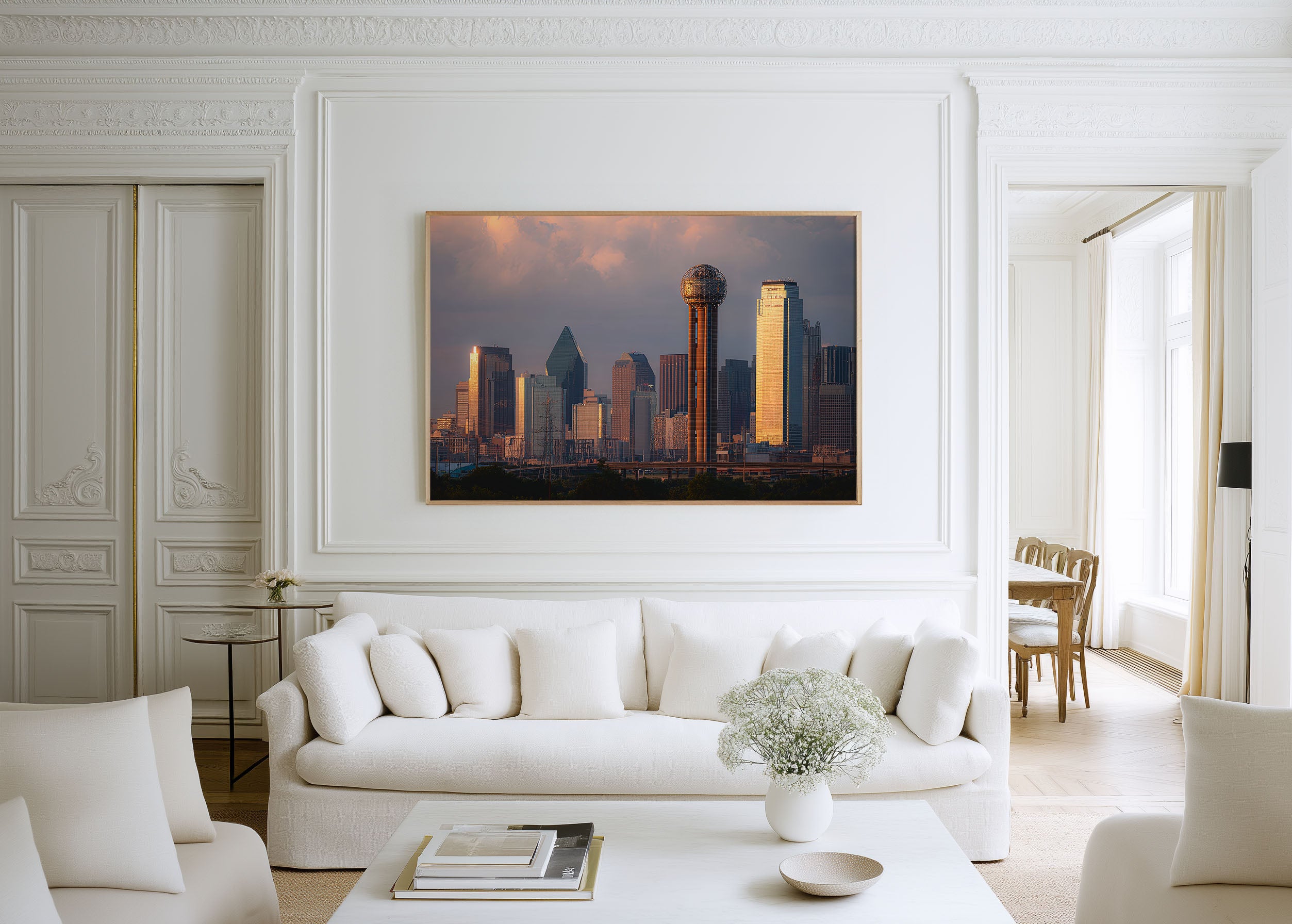 Dallas Texas Skyline Wall Art – Downtown Dallas Cityscape Print with Reunion Tower, Modern City Photography Decor