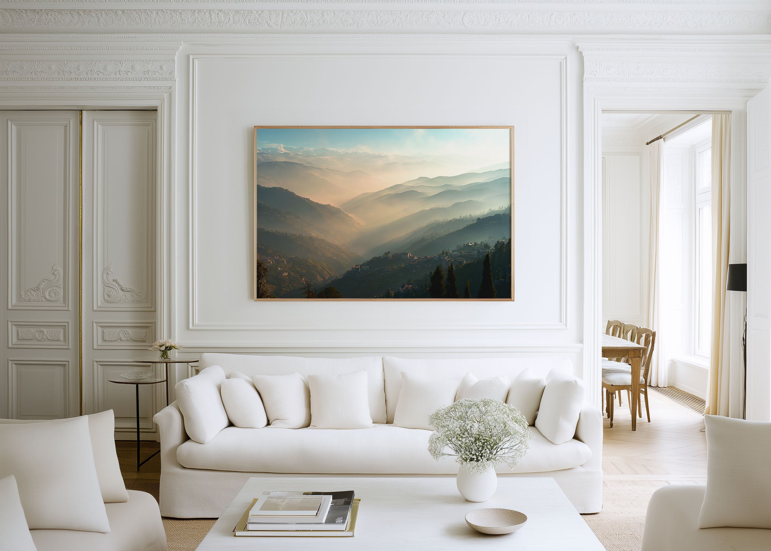 Darjeeling Himalayan Sunrise Wall Art Print – Misty Mountain Landscape Canvas
