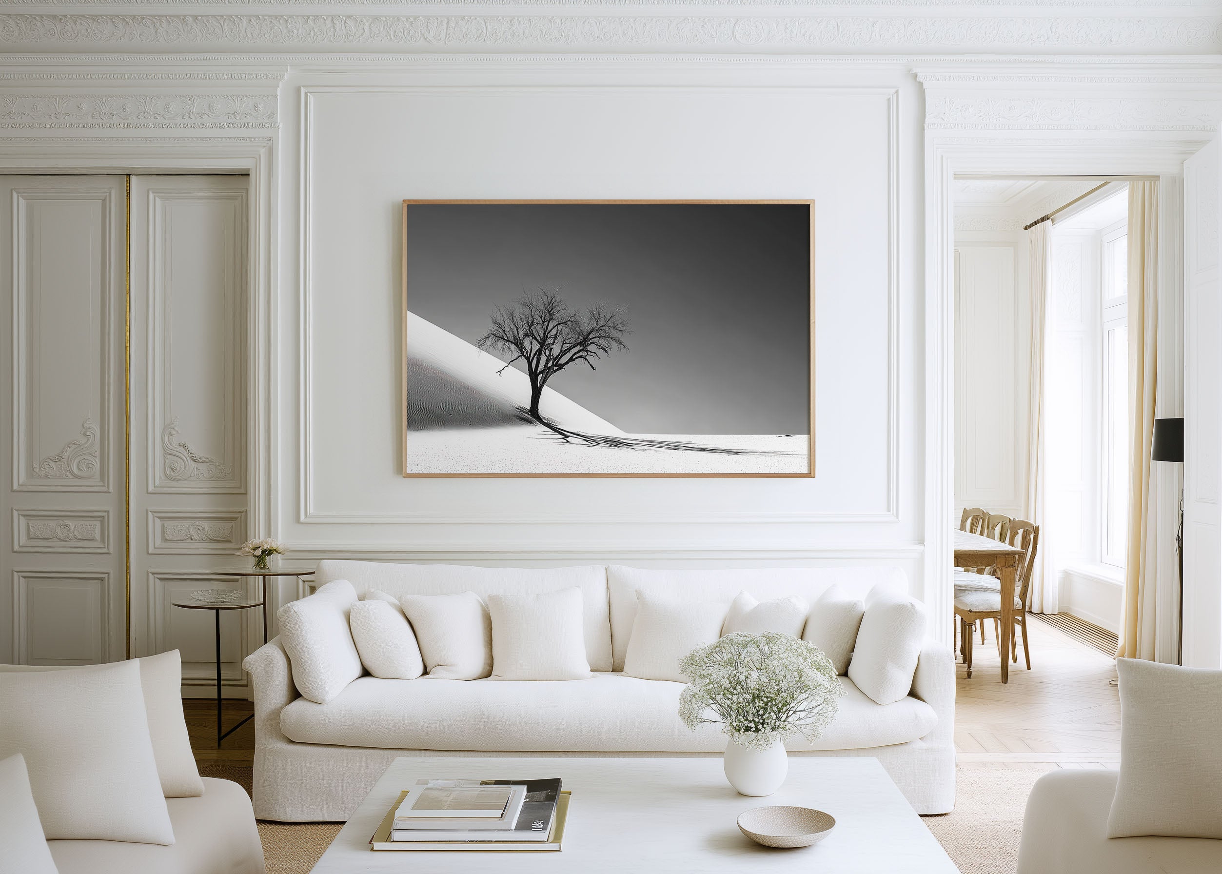 Dead Camelthorn Tree Namib Desert Print | Black and White Dune Wall Art | Deadvlei Namibia Photography