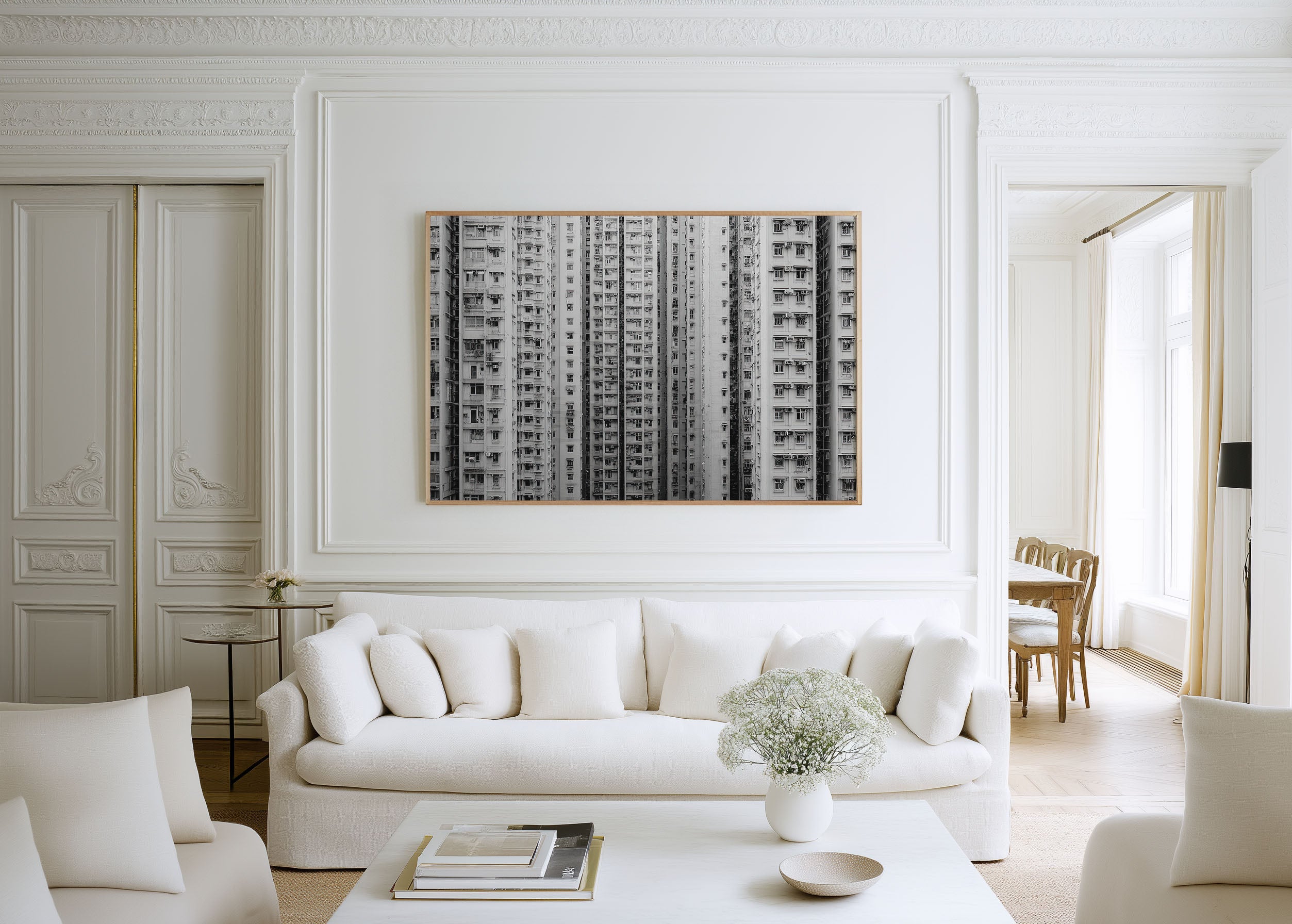 Dense Urban Apartment Wall Art – Black and White Modern Architecture Print