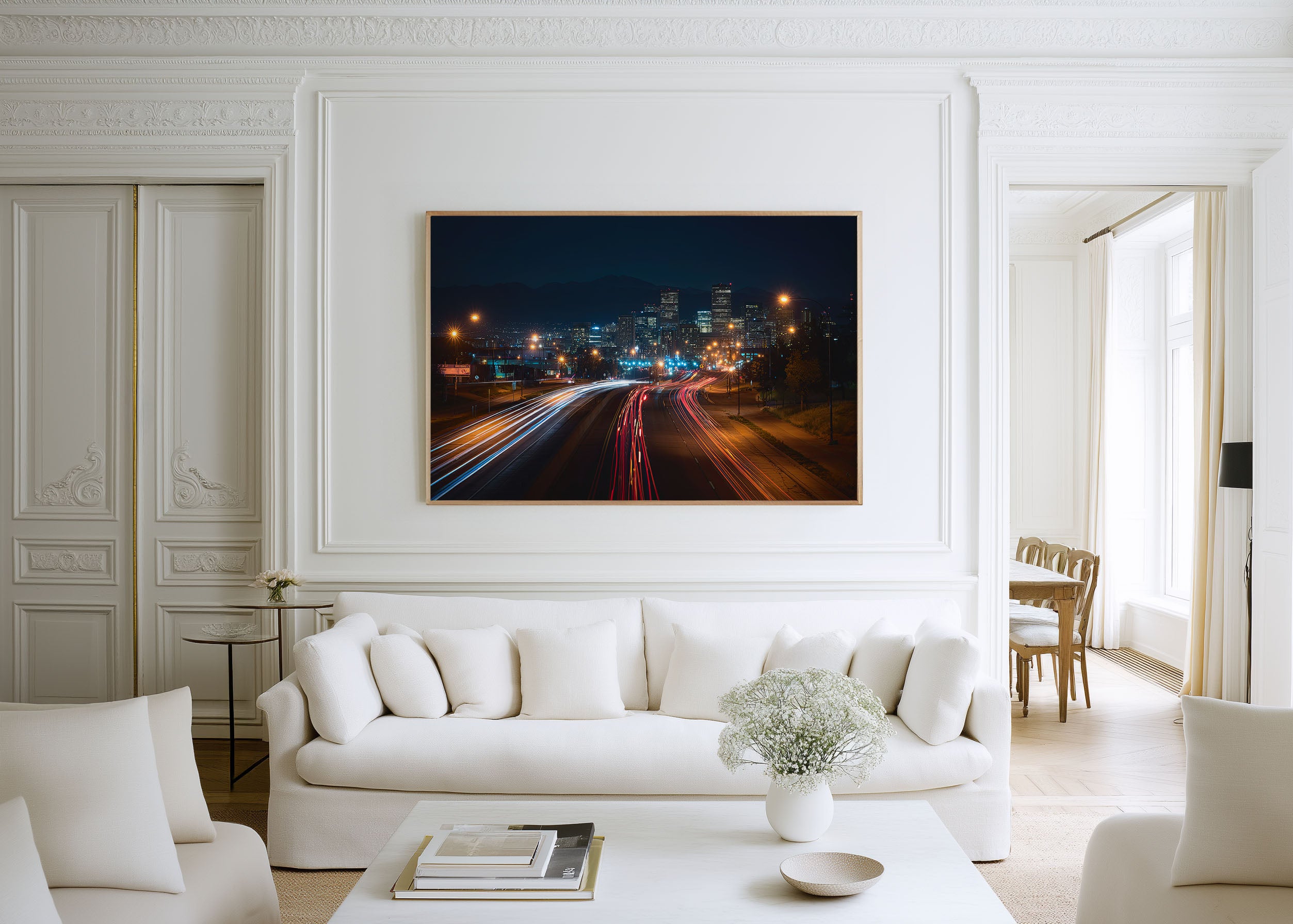Denver Skyline Night Wall Art Print, Colorado Rocky Mountains